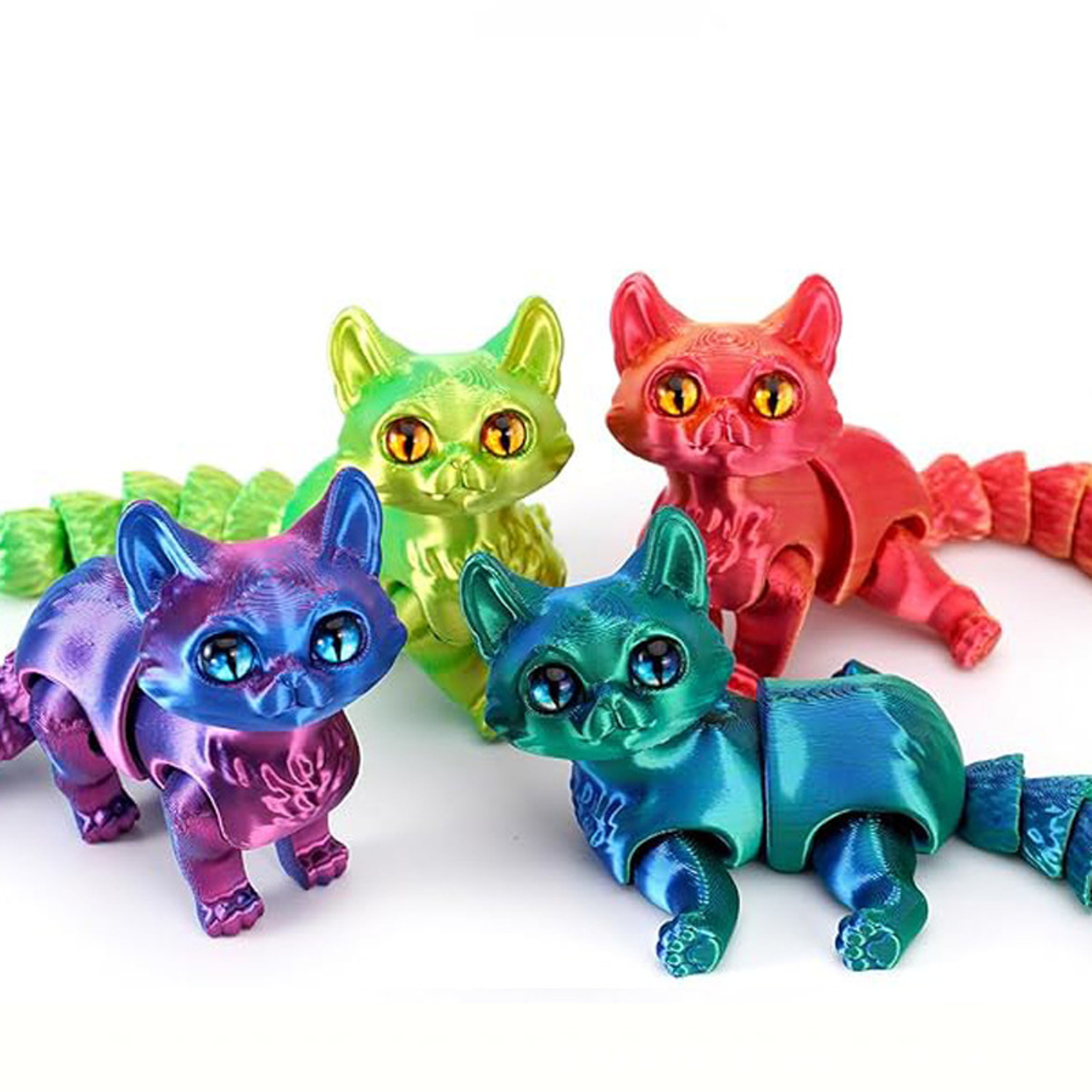 Movable Joint Gradient 3D Printed Cats Desktop Noctilucent Ornament Toy For Kids With Random Color  4