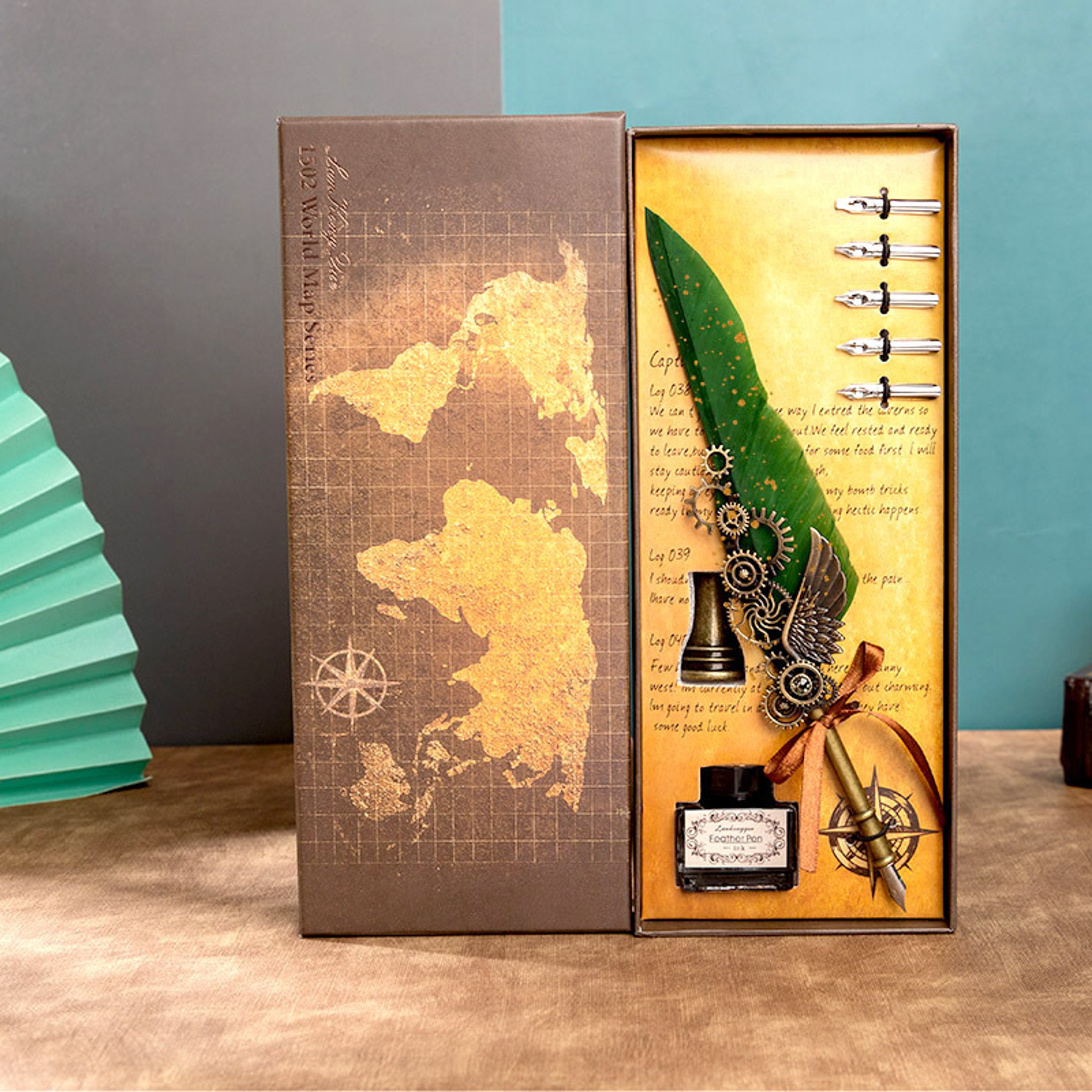 Mechanical Wings Map with Base Antique Feather Dip Pen, Creative Birthday Gift Set for Business Holiday Gifts – view 12