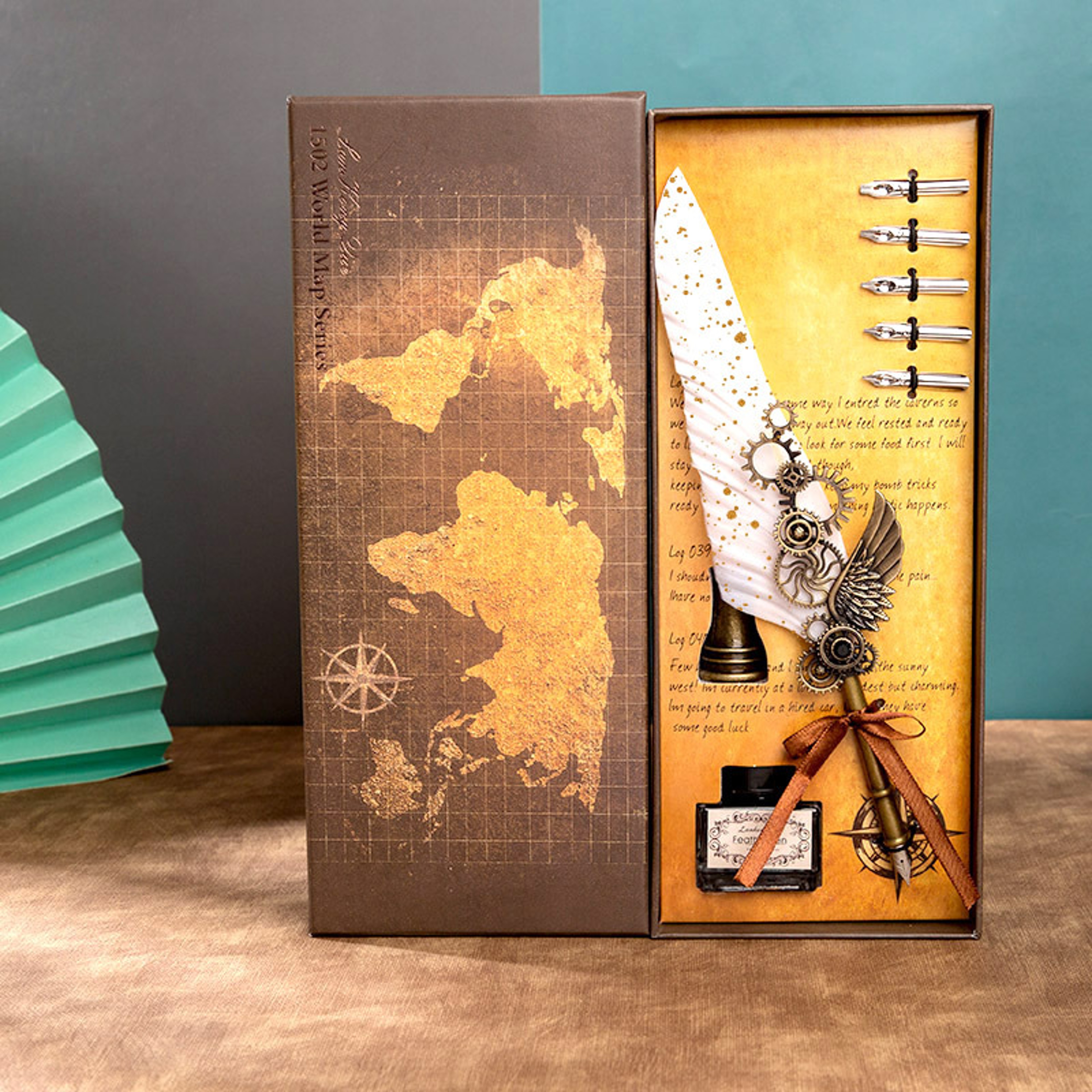 Mechanical Wings Map with Base Antique Feather Dip Pen, Creative Birthday Gift Set for Business Holiday Gifts – view 17