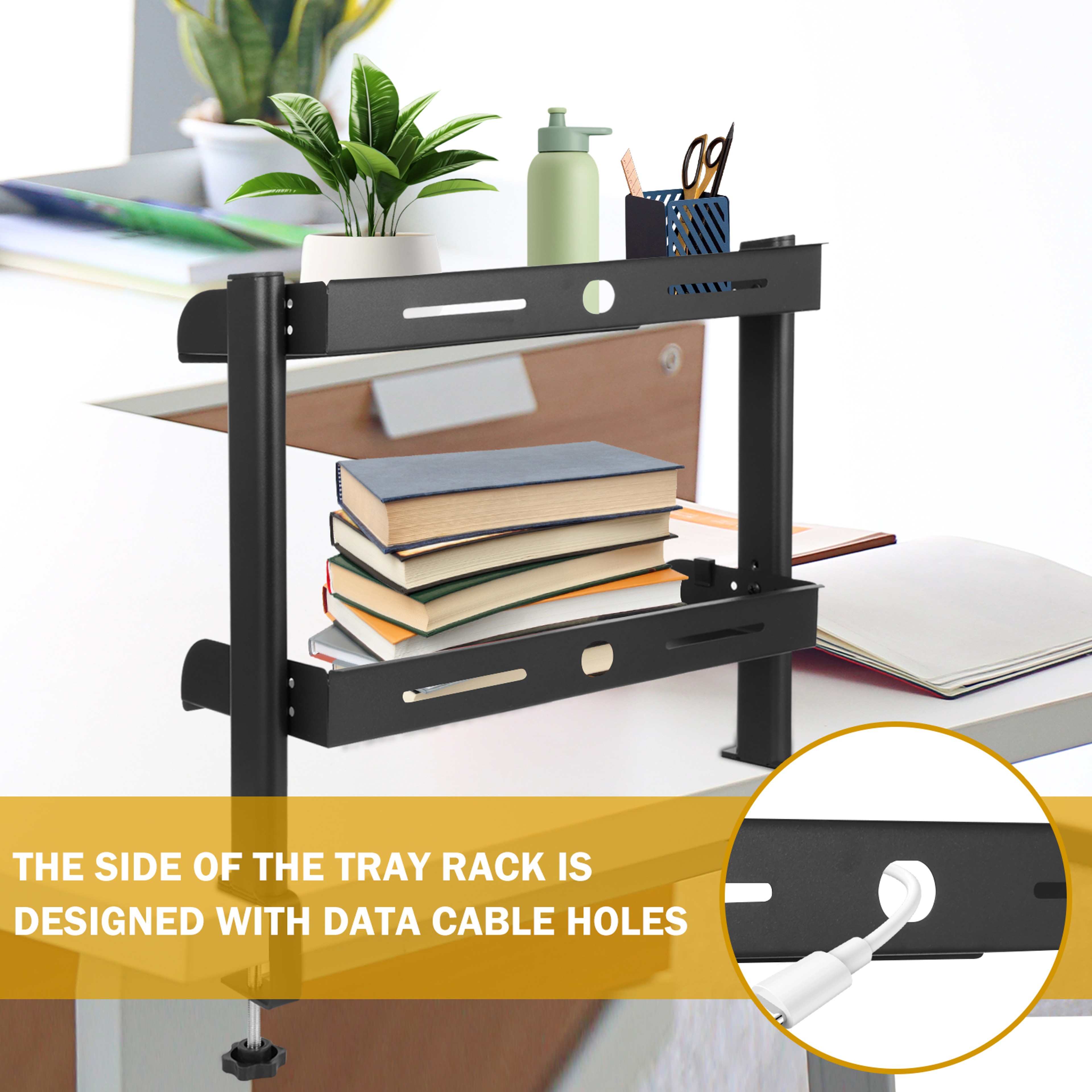 Adjustable Clamp-on Desk Shelf, No Drill, Metal Organizer Rack, High Load-Bearing, Space Saving, Desktop Clamp – view 4