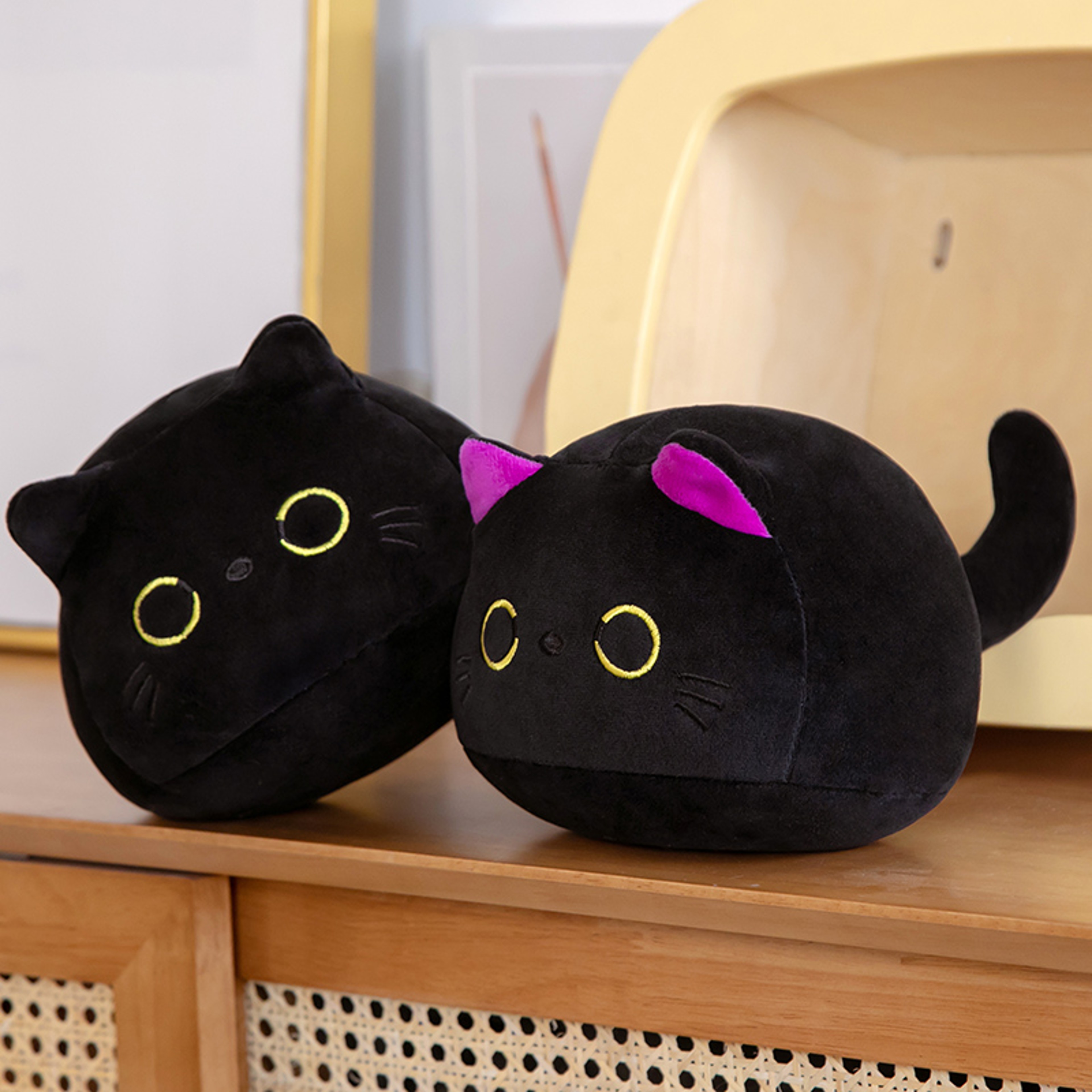 Small Cuddly Black Cat Plush Doll Stuffed Round Ball Cat Plushie Keychain Pendant Toy For Girls 1