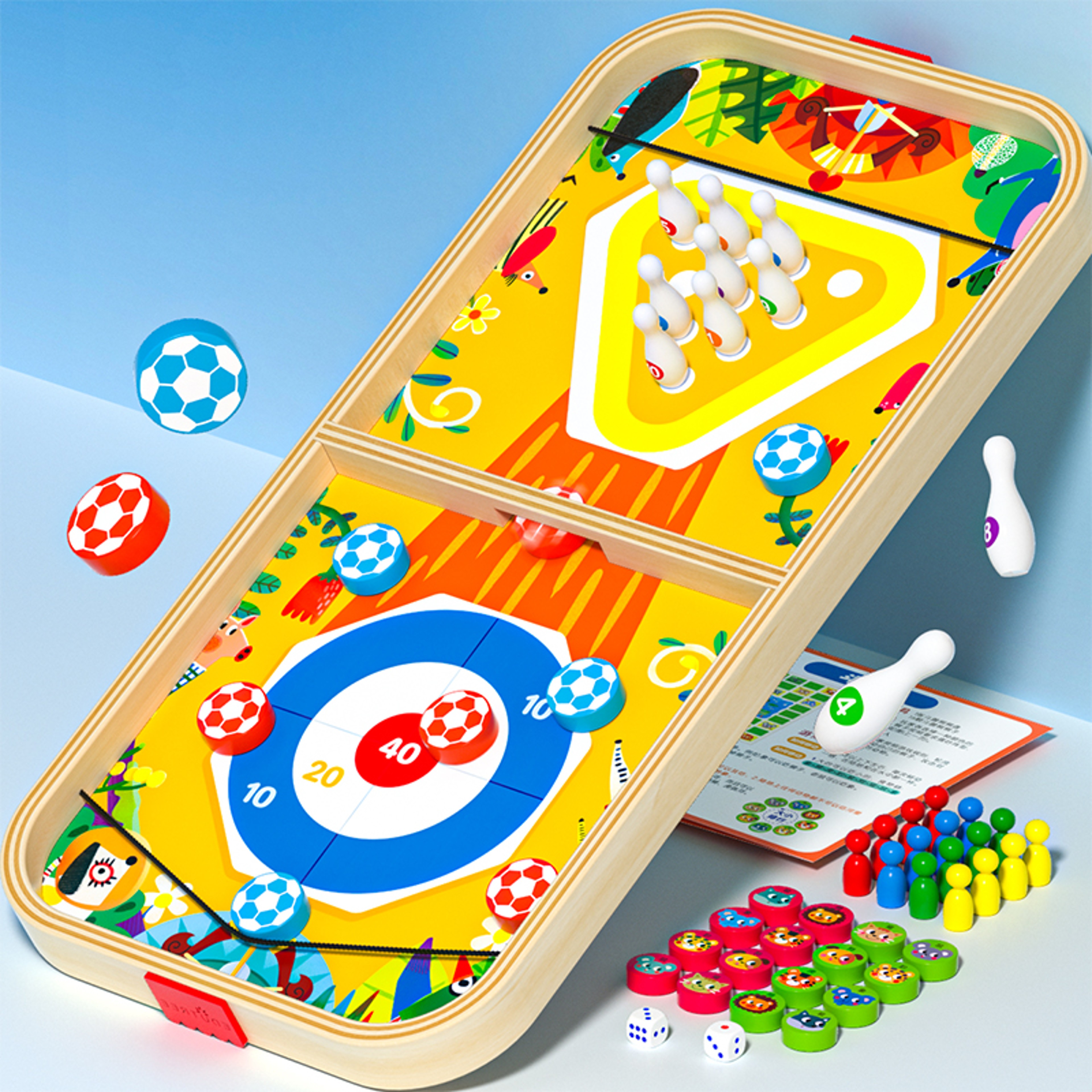Multi in One Wooden Game Chess Bounce Bowling Ice Hockey Flying Chess for Family Party Fun Kids Adults – view 1