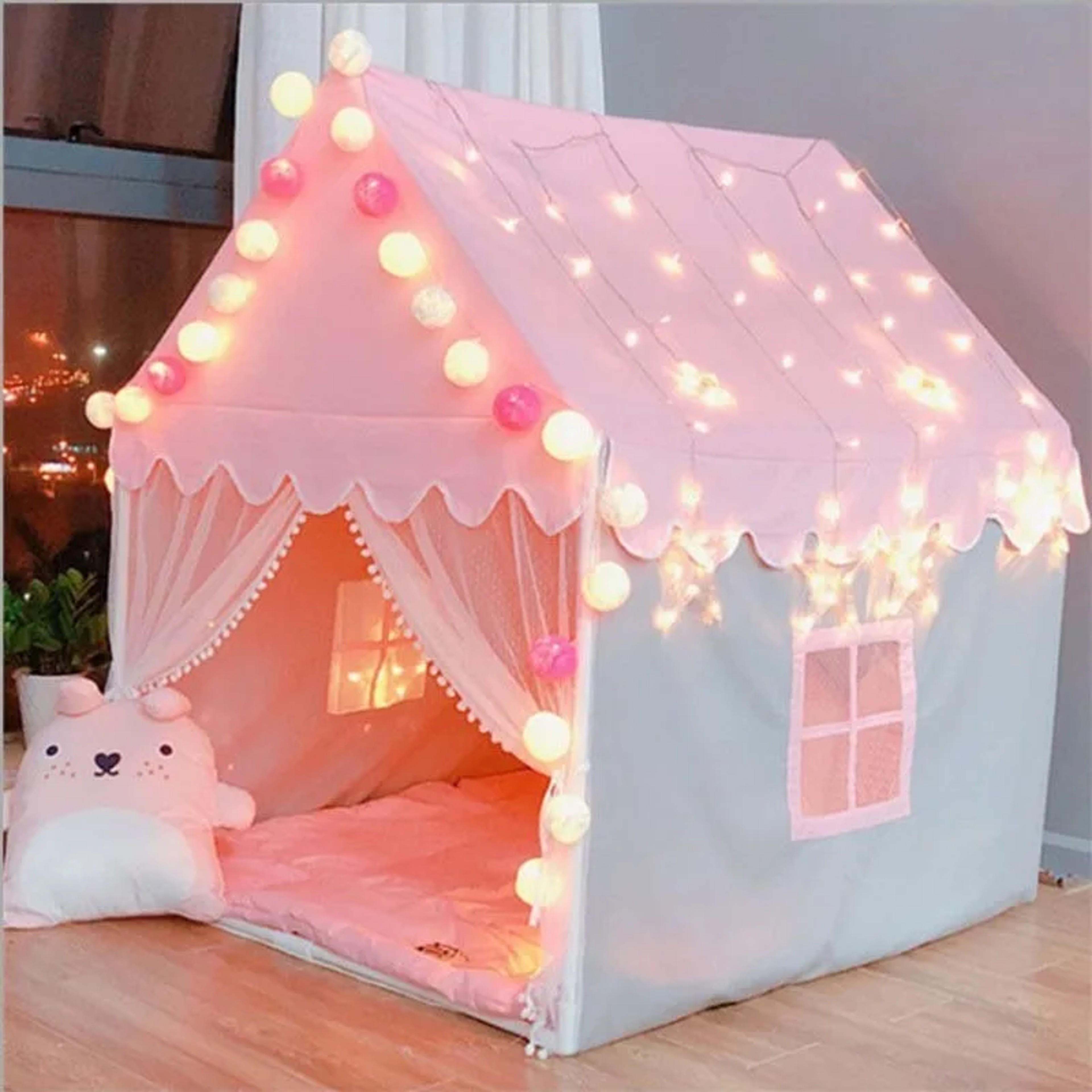 Childrens Tent Folding Tipi Portable Baby Play House Large Pink Princess Castle Child Room Decor 0