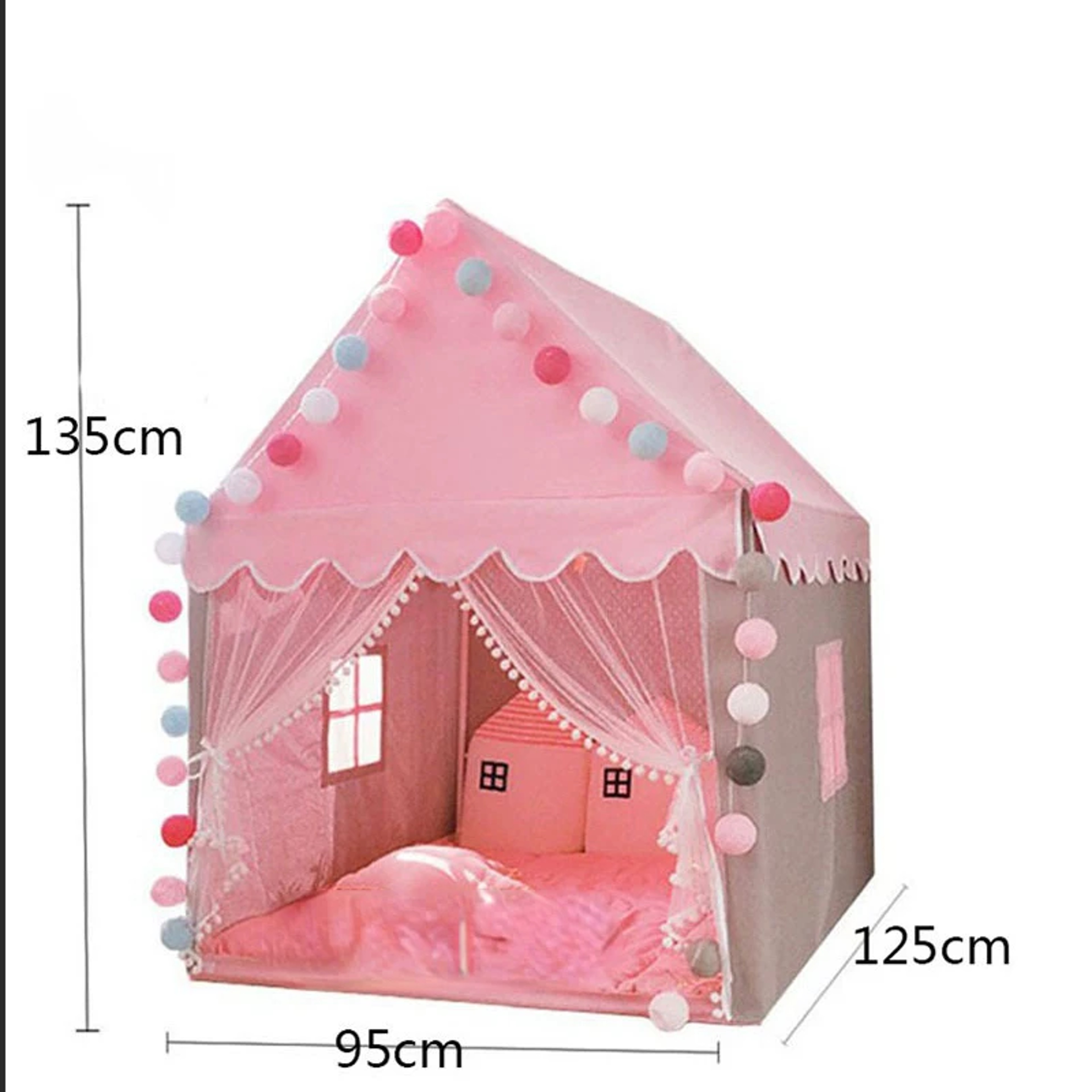 Childrens Tent Folding Tipi Portable Baby Play House Large Pink Princess Castle Child Room Decor 6