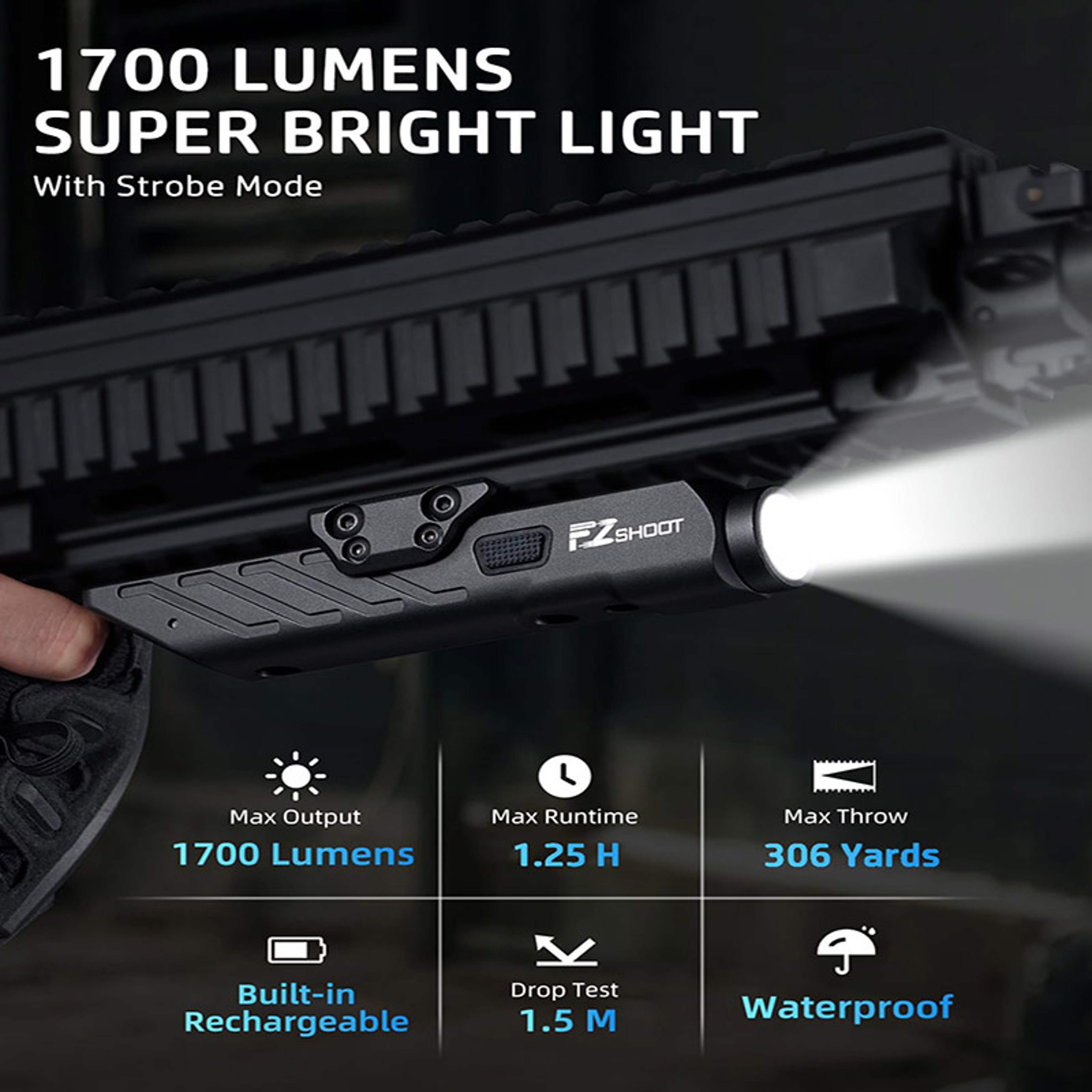 Magnetic Rechargeable Lumens Tactical Flashlight Rifle Strobe LED Light M-Rail Picatinny Hunting Accessories – view 3