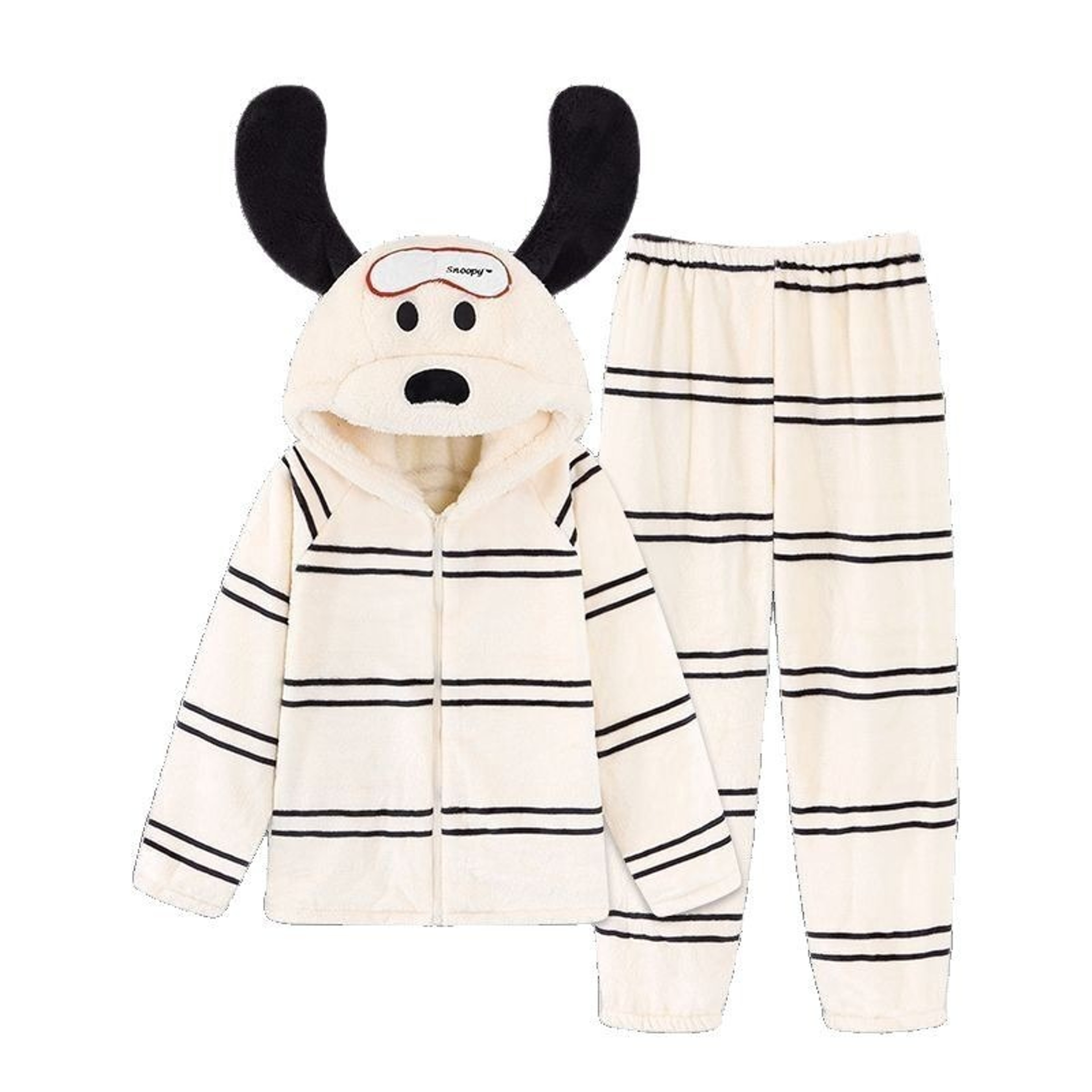 Womens Winter Cute Girl Cartoon Puppy Hooded Coral Fleece Pajamas Set Thickened Loungewear Pajamas 4
