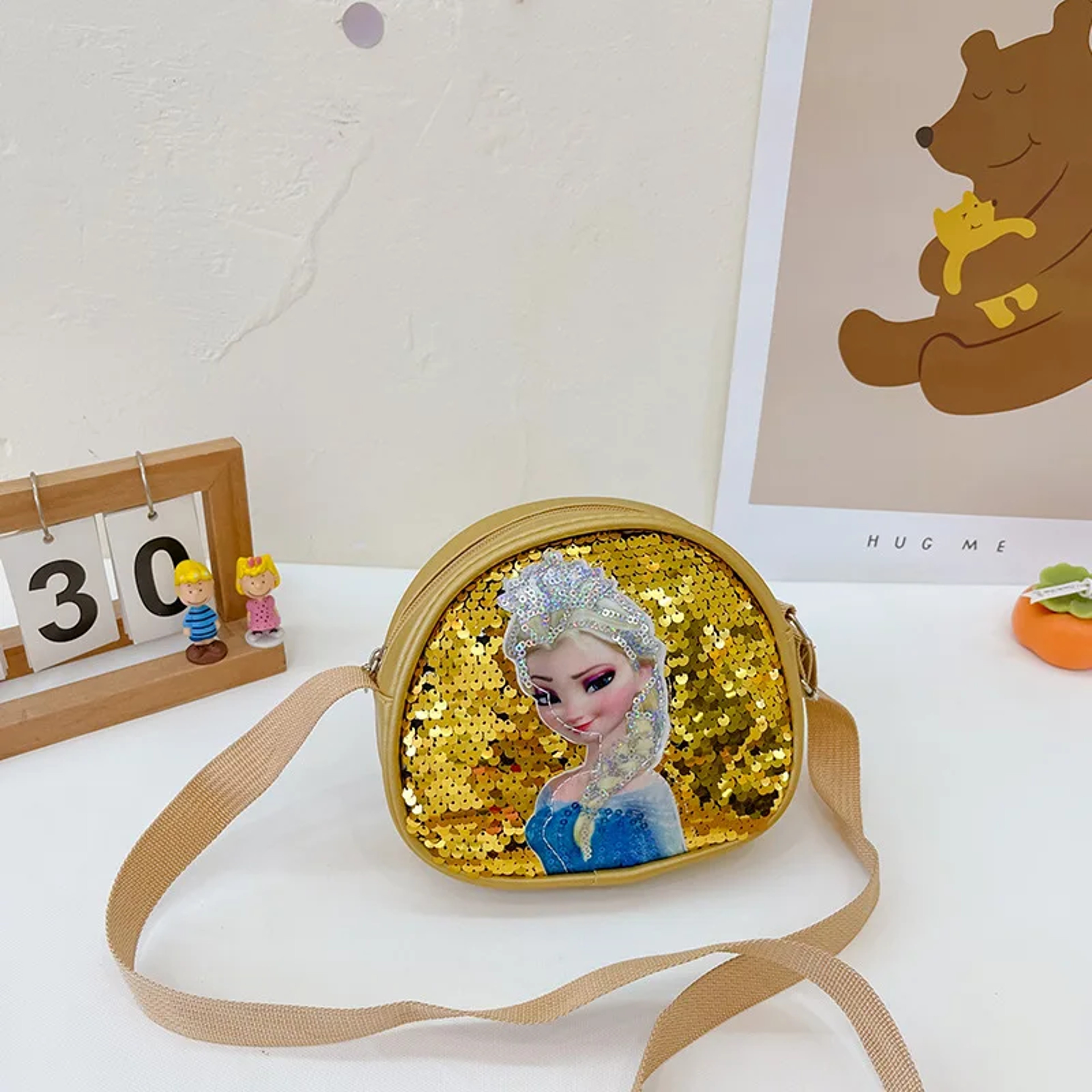Disney Frozen Elsa Princess Crossbody Bag Girls Handbags Sequins PU Leather Multifunctional Bag Bir 5
