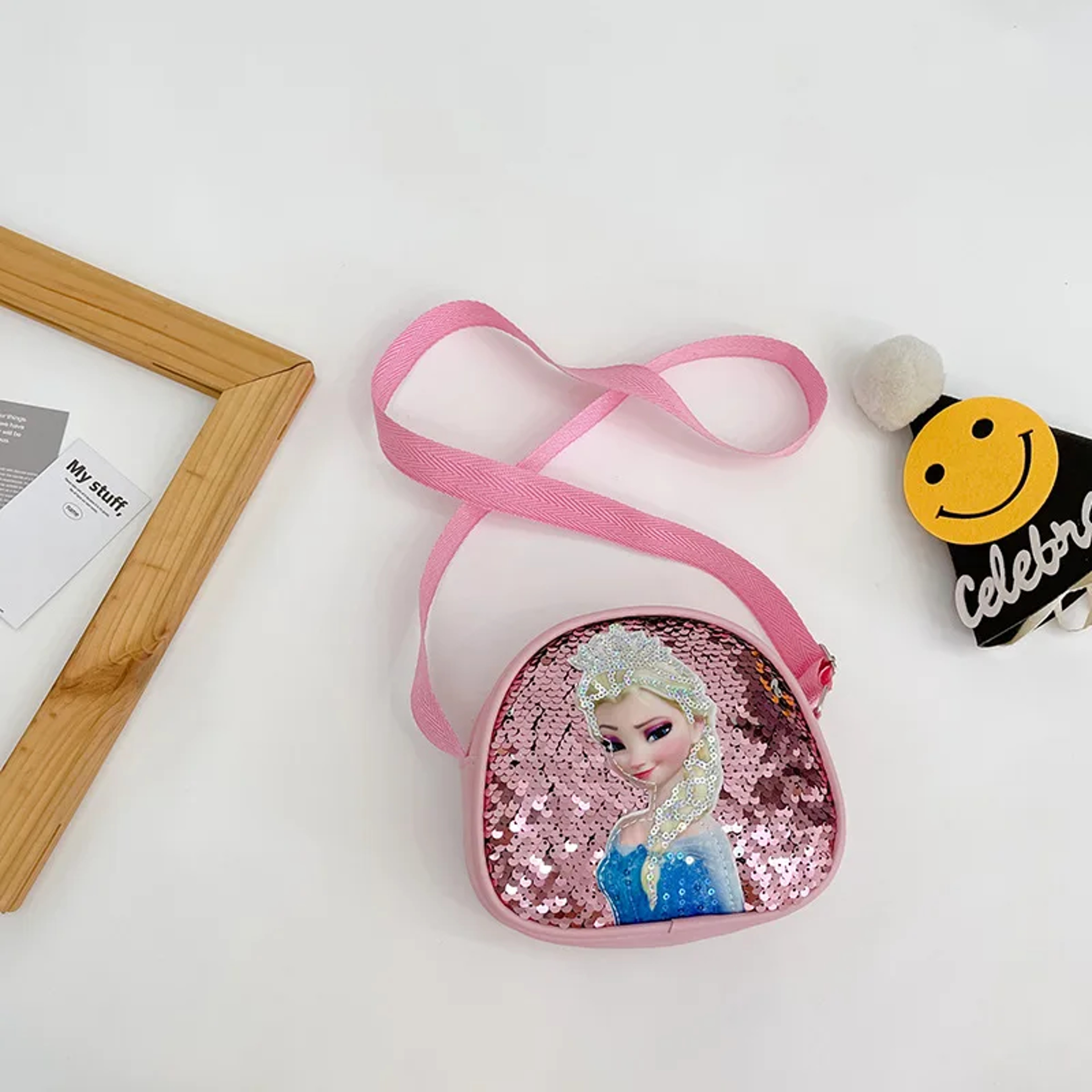 Disney Frozen Elsa Princess Crossbody Bag Girls Handbags Sequins PU Leather Multifunctional Bag Bir 11
