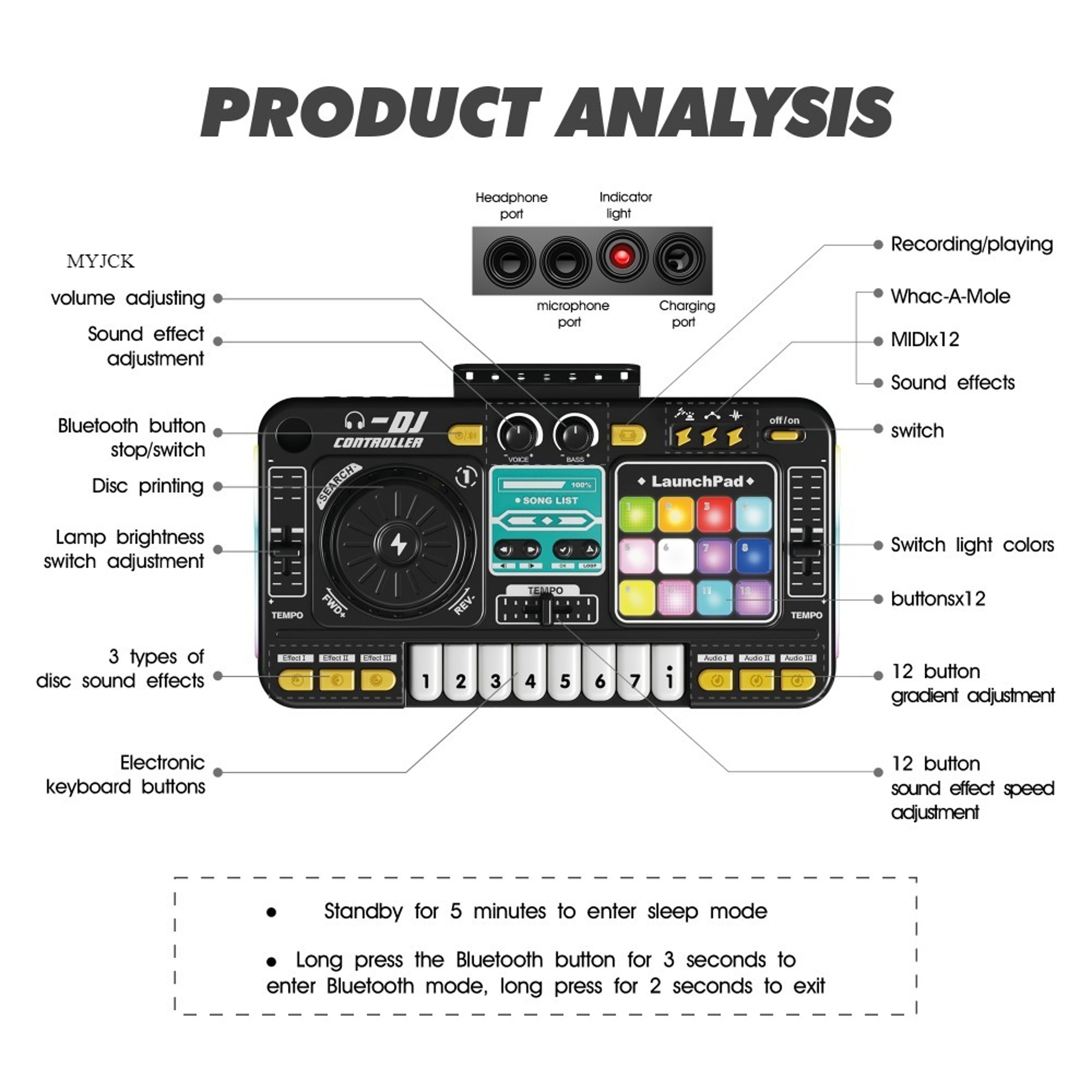 Electronic Piano Keyboard With Bluetooth Kid DJ Mixer And Microphone DJ Turntable Controller Musica 4