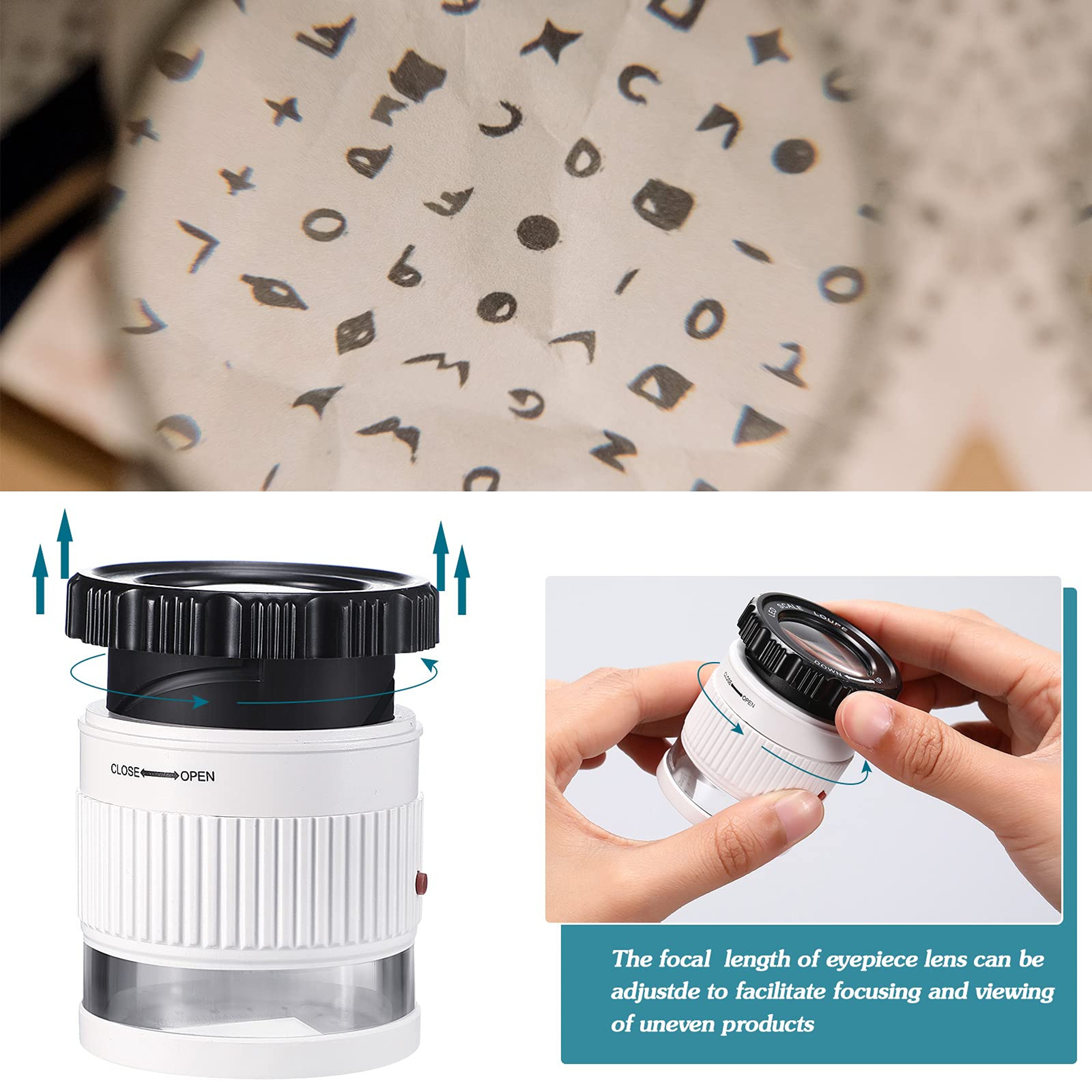 Cylindrical Handheld Magnifying Glass With Scale LED UV Light Illuminated Magnifier Adjustable Foca 2