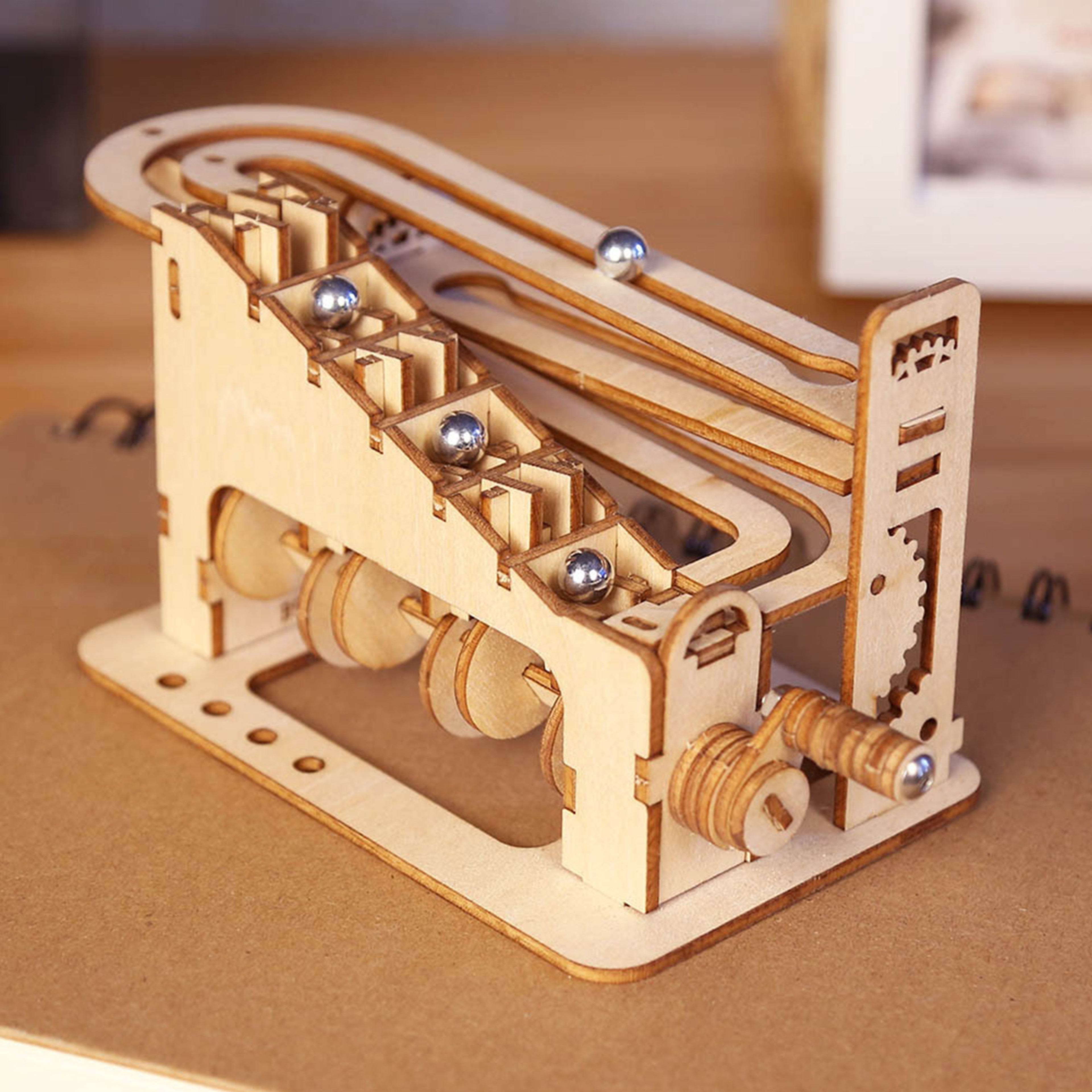 3D Spiral Marble Run Wooden Puzzle Model Kit DIY Mechanical Building Puzzle for Teens – view 1
