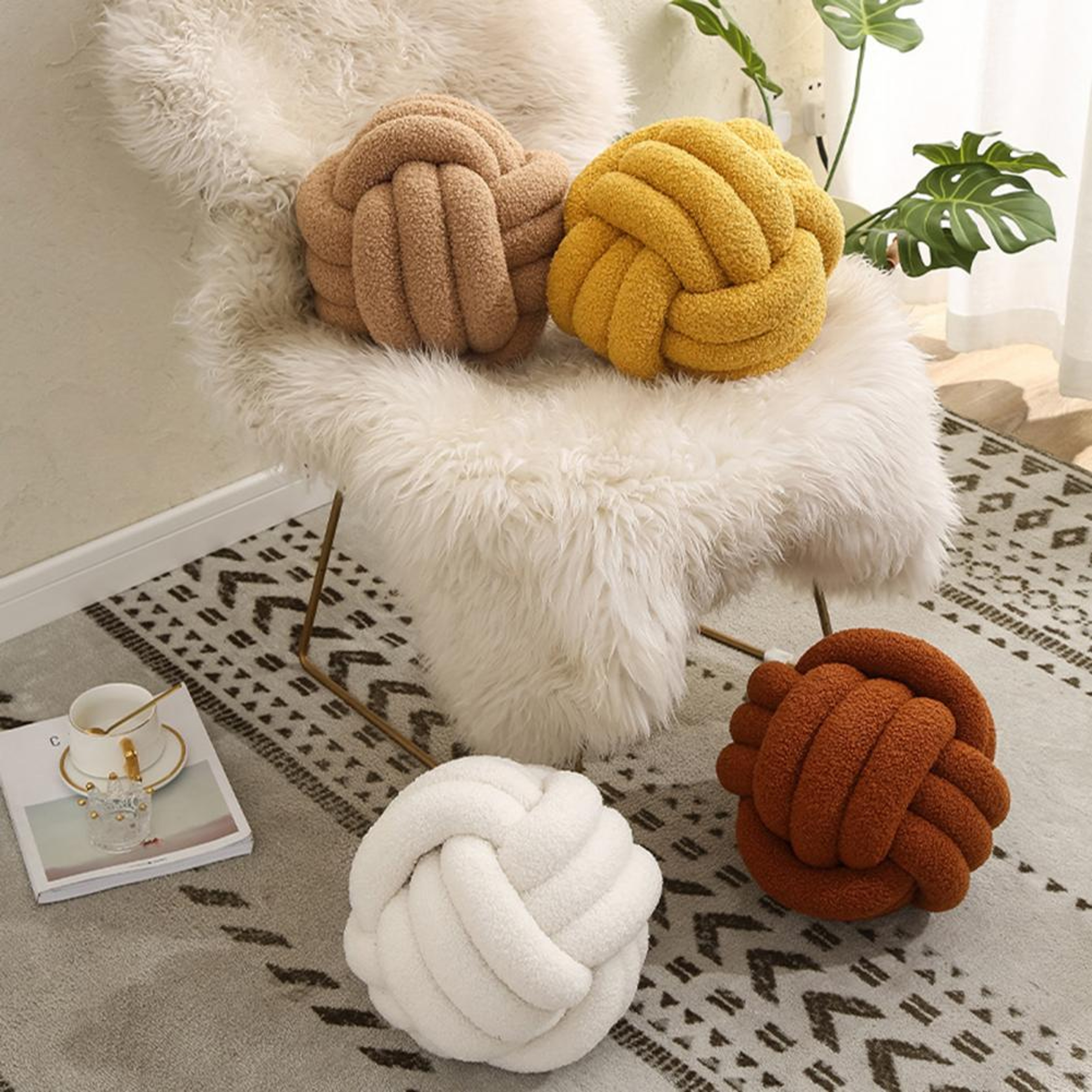 Handwoven Knotted Ball Plush Pillow Indeformable Ecofriendly Throw Pillow Back Support 3