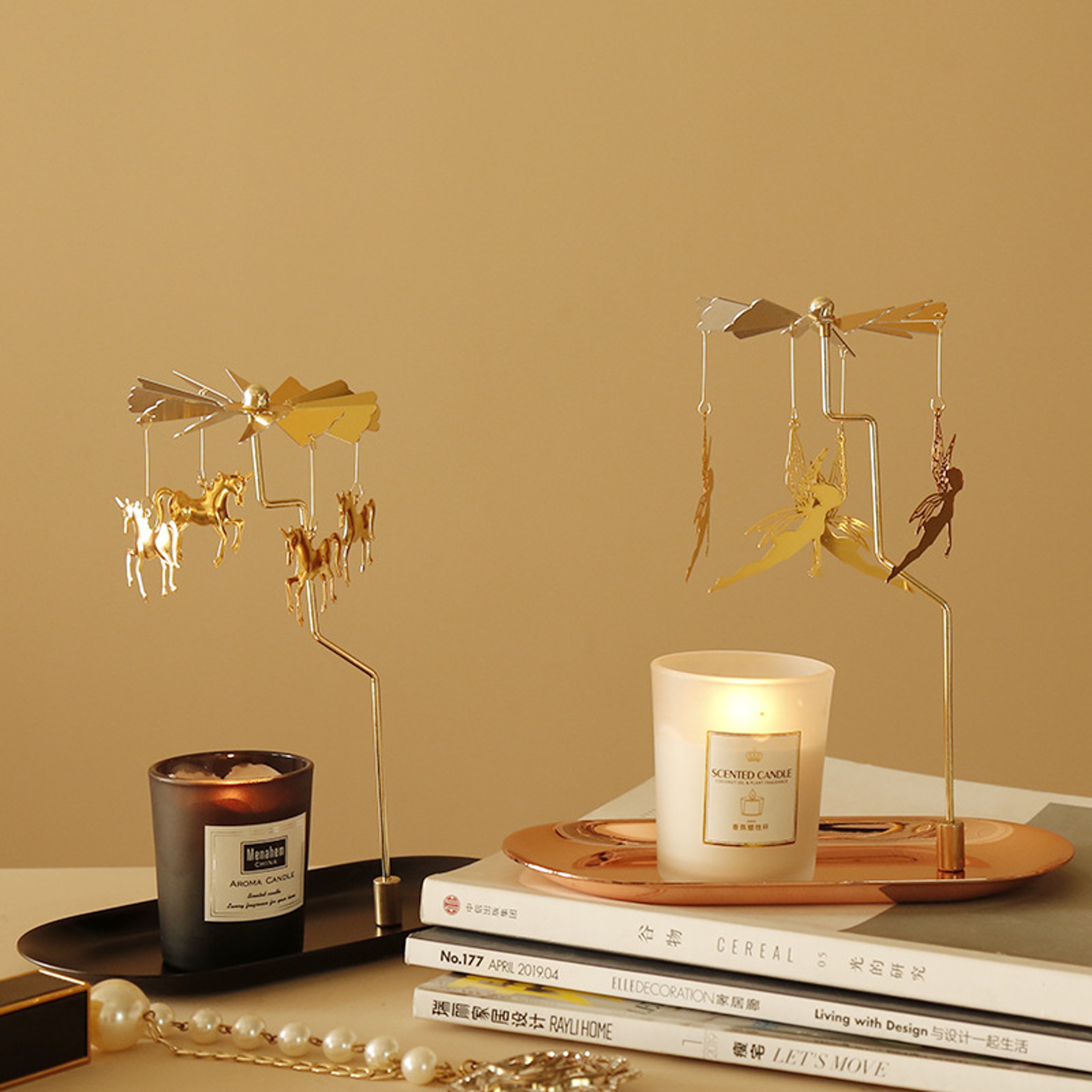 Creative Swing Windmill Tray Rotating Candlestick Scented Candle Romantic Walk Horse Lamp Gift 2