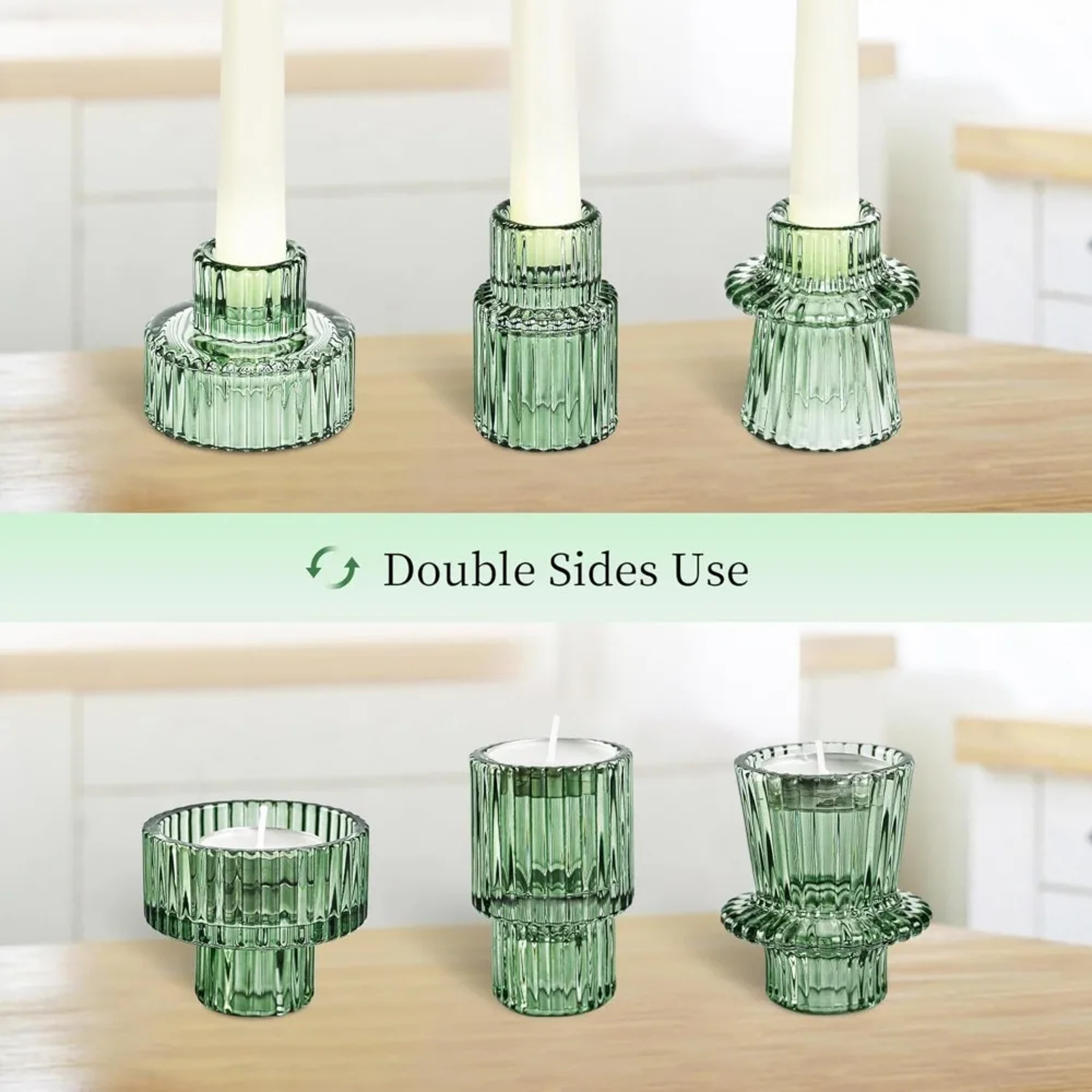 Short Small Glass Taper Candle Holder Set Ribbed Votive Candlestick Holder For Wedding Decor Table  1