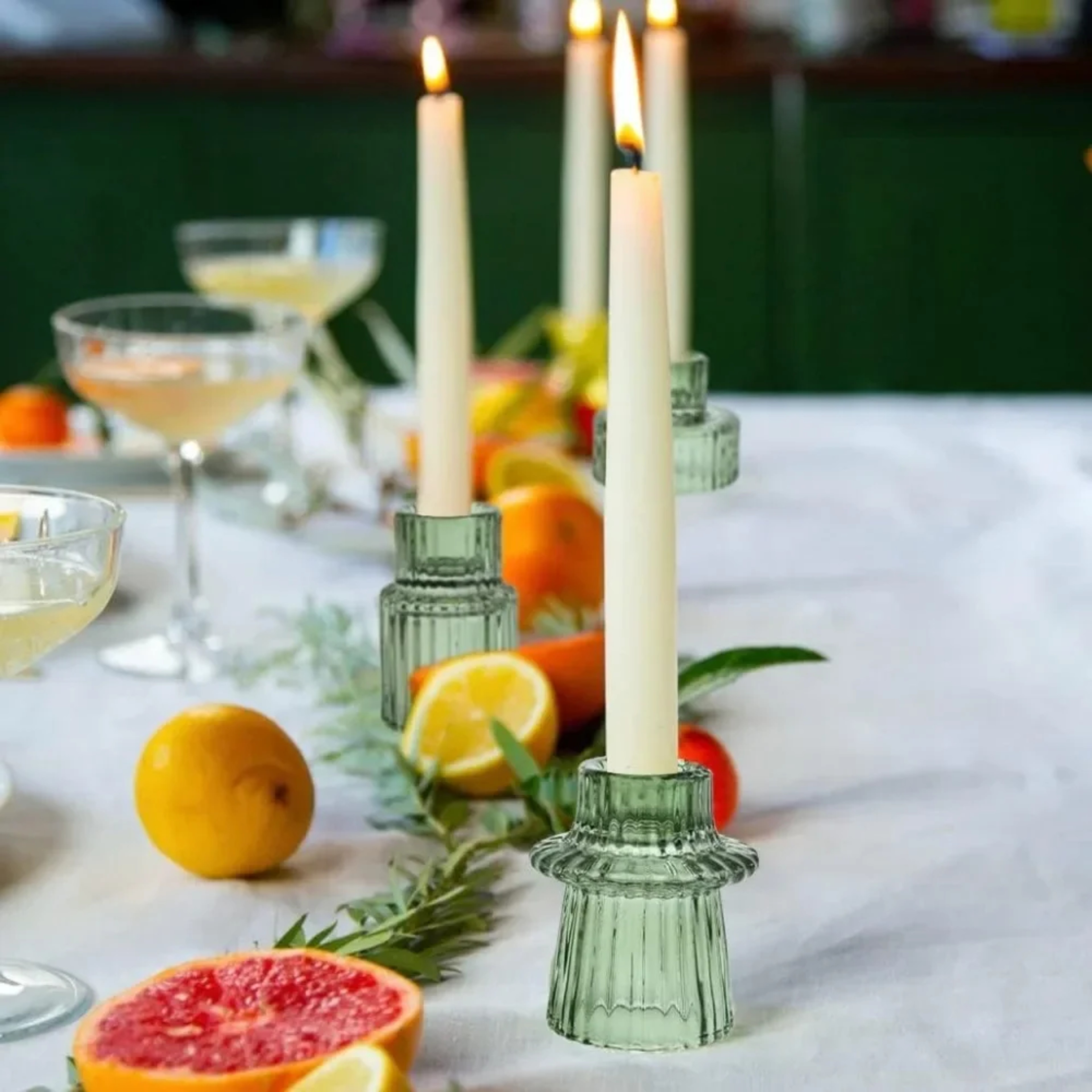 Short Small Glass Taper Candle Holder Set Ribbed Votive Candlestick Holder For Wedding Decor Table  4