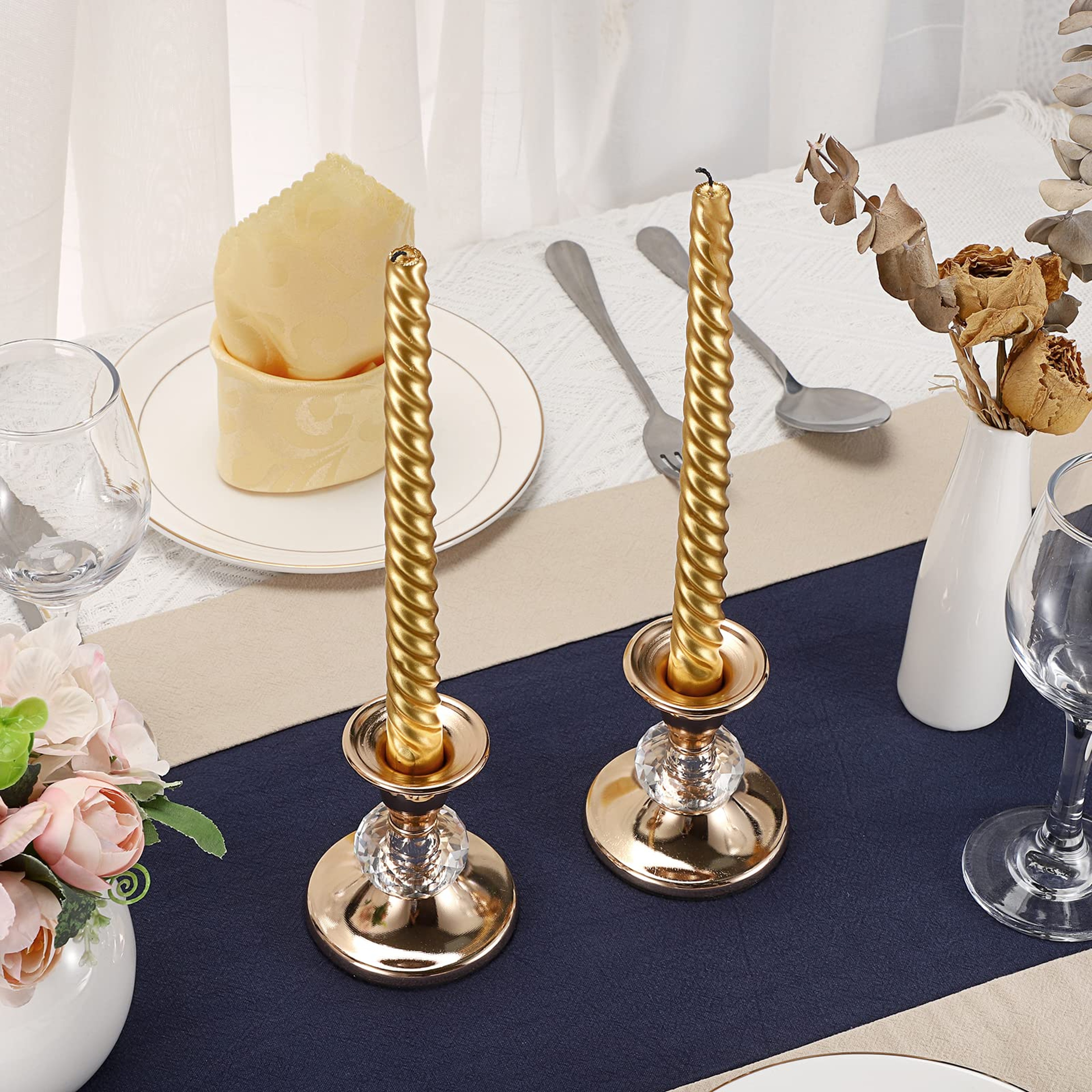 Vintage Brass Taper Candle Holders Gold Metal Taper Candlestick Holders Elegant Metal Crystal Candl 2