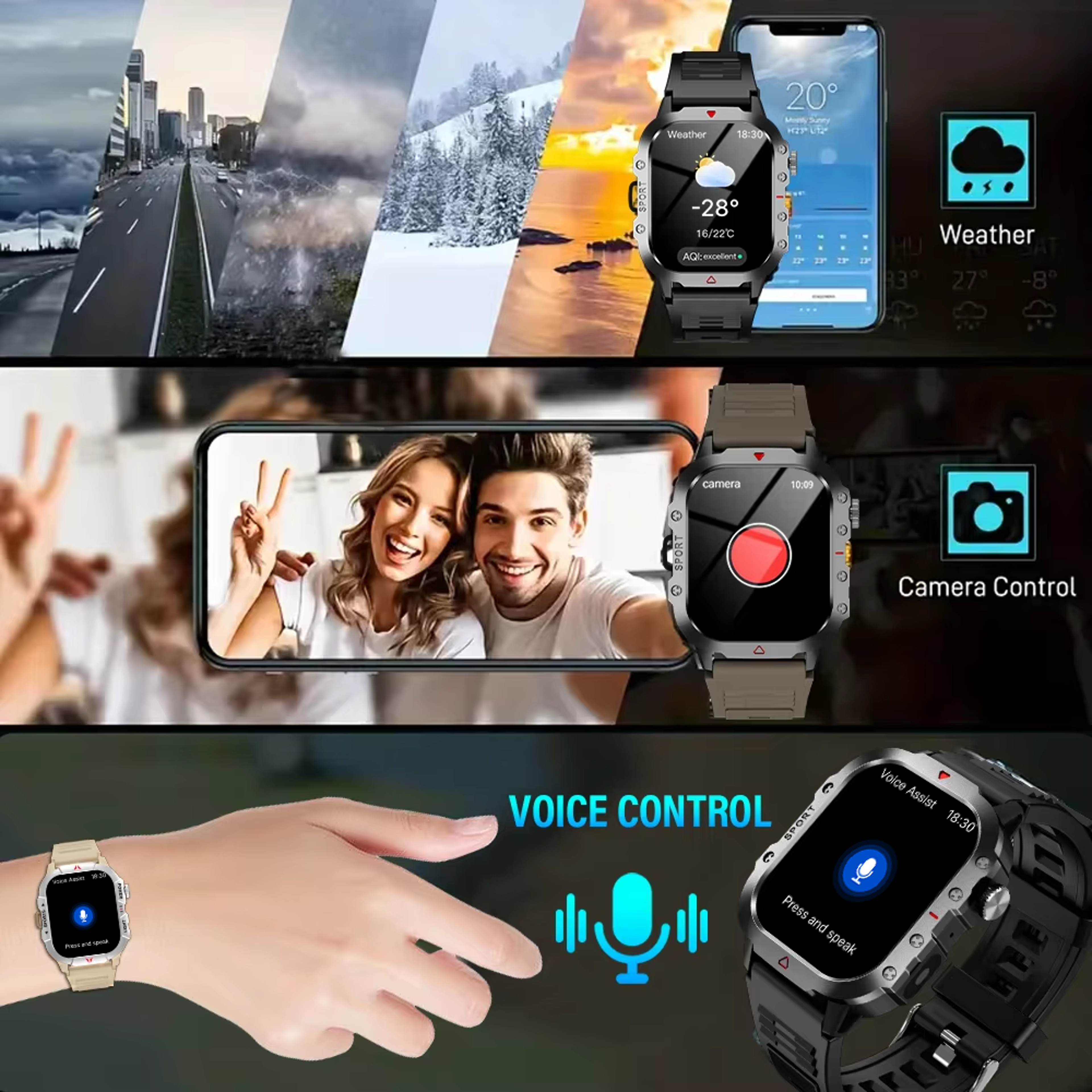 Bluetooth Talking Smart Watch For Men And Women With LED Flashlight HD Screen For Outdoor Sports 5