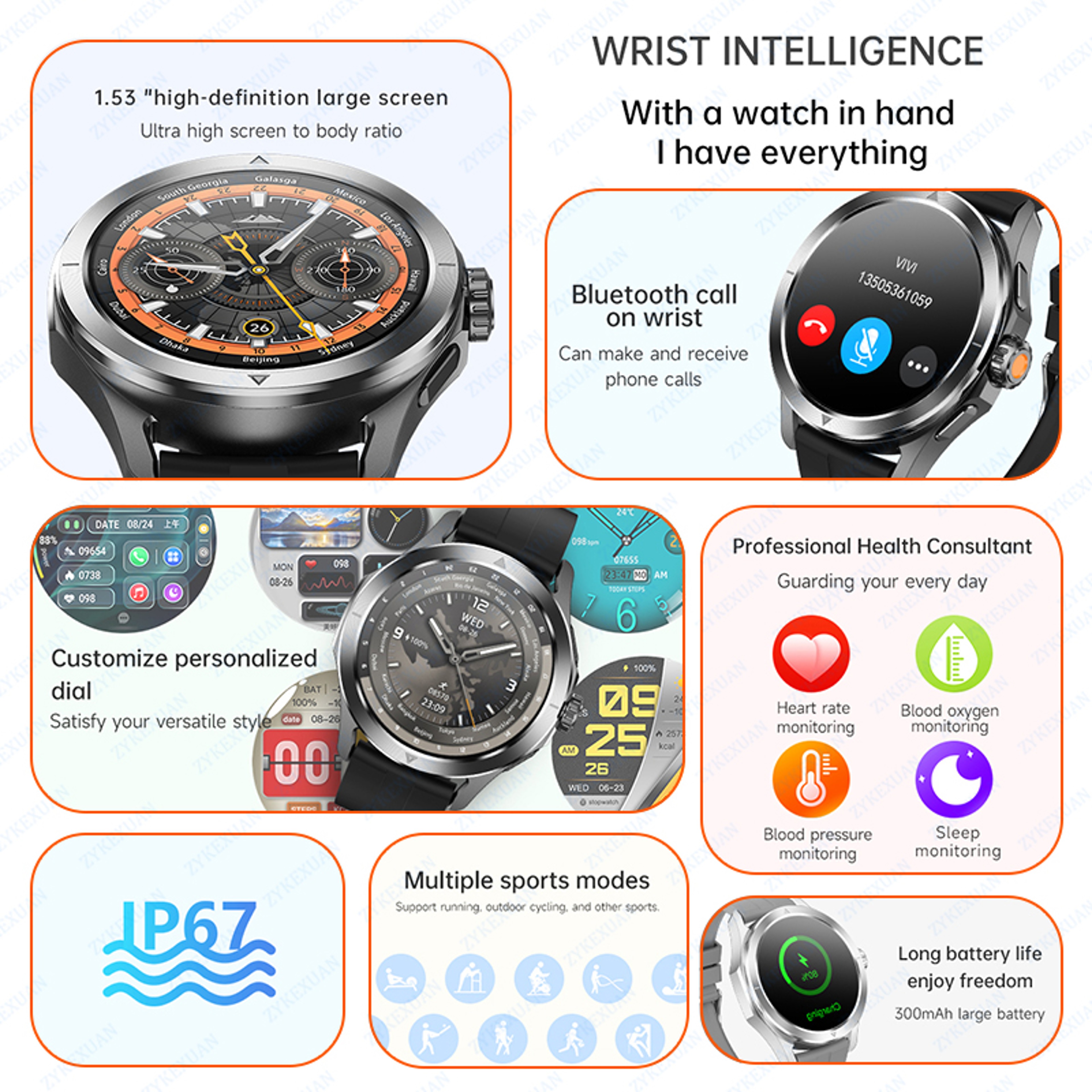 New Ultra GPS Smart Watch Men Outdoor Sports AMOLED Display NFC Heart Rate IP68 Waterproof Bluetoot 3