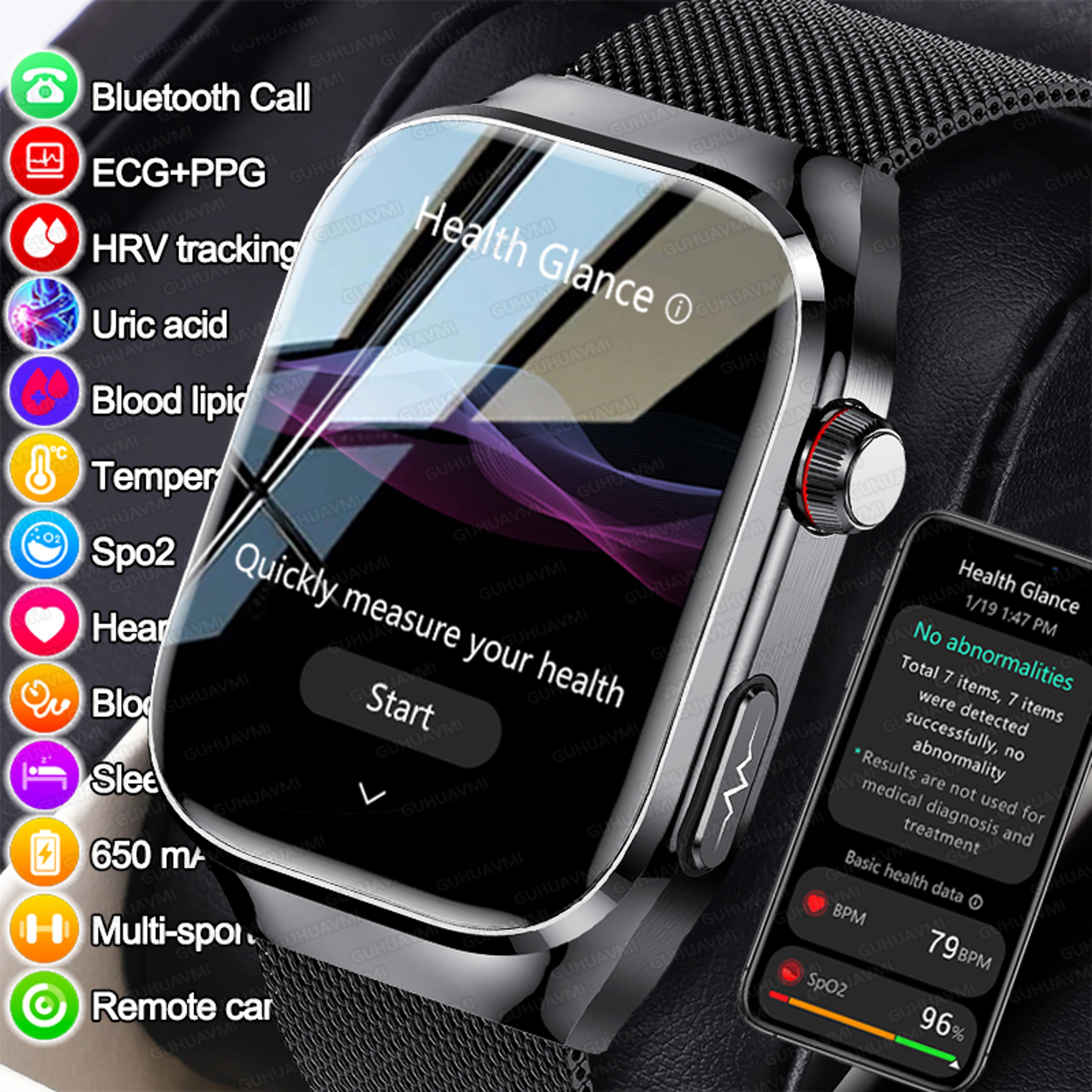 Bluetooth Call Smart Watch For Men Uric Acid Body Fat Physical Examination Smart Bracelet Five Orga 1