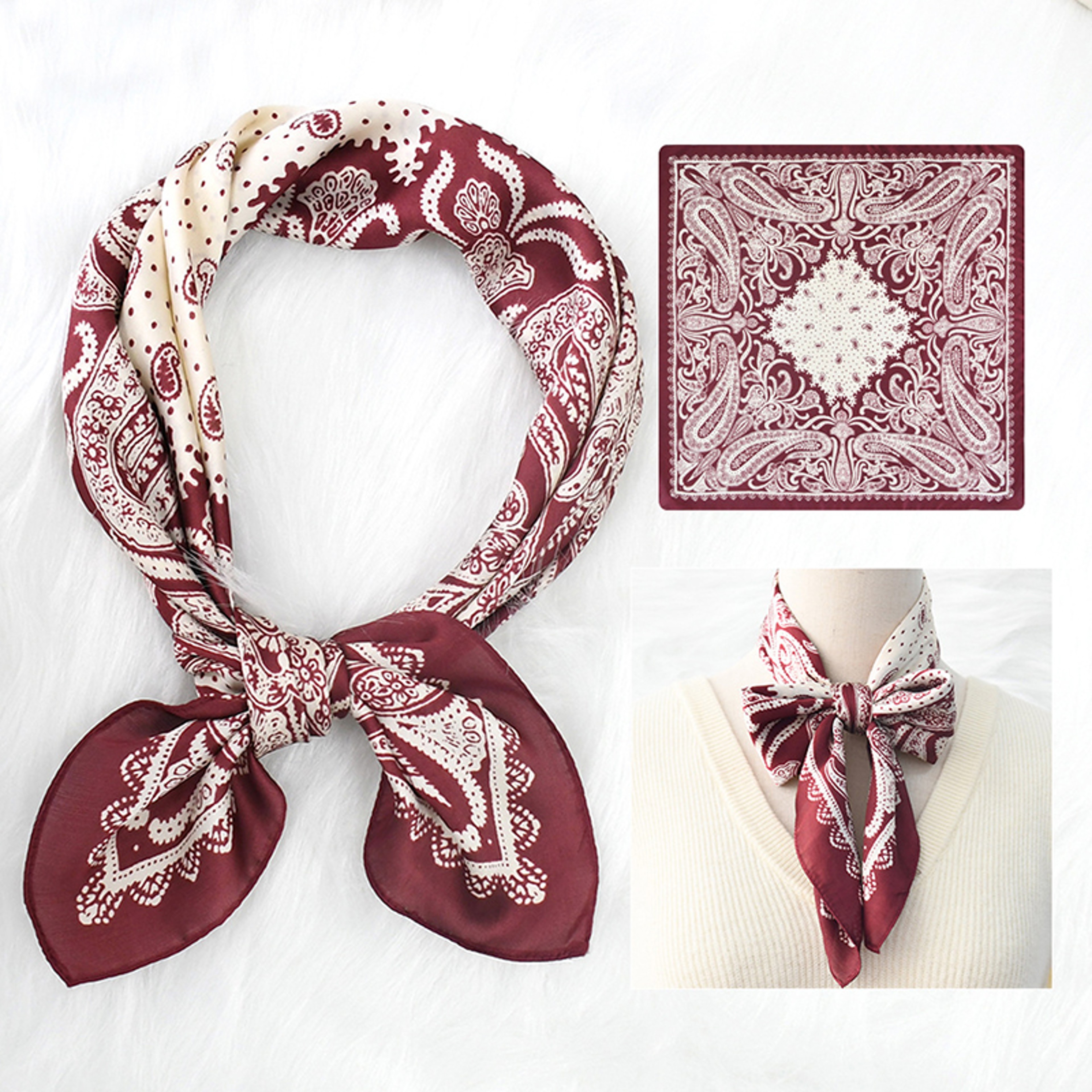 Fashion Headscarf Kerchief Bandana Shawl Square Silklike Scarf Women Satin Cashew Flower Print Smal 0