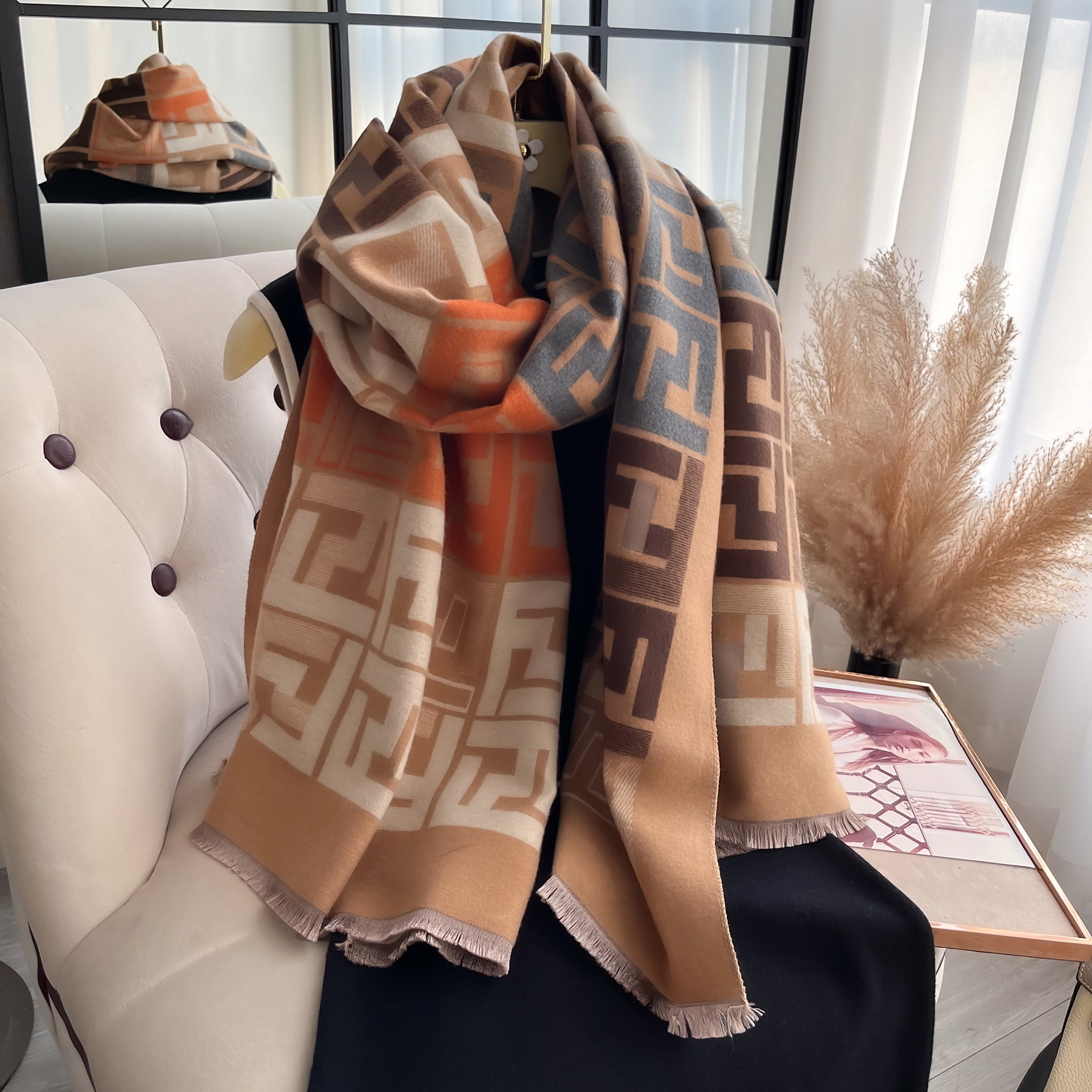 Warm Soft Luxury Women TwoSided Print Pashmina Fashion Shawl Coldproof Windproof Blanket Scarf For  6