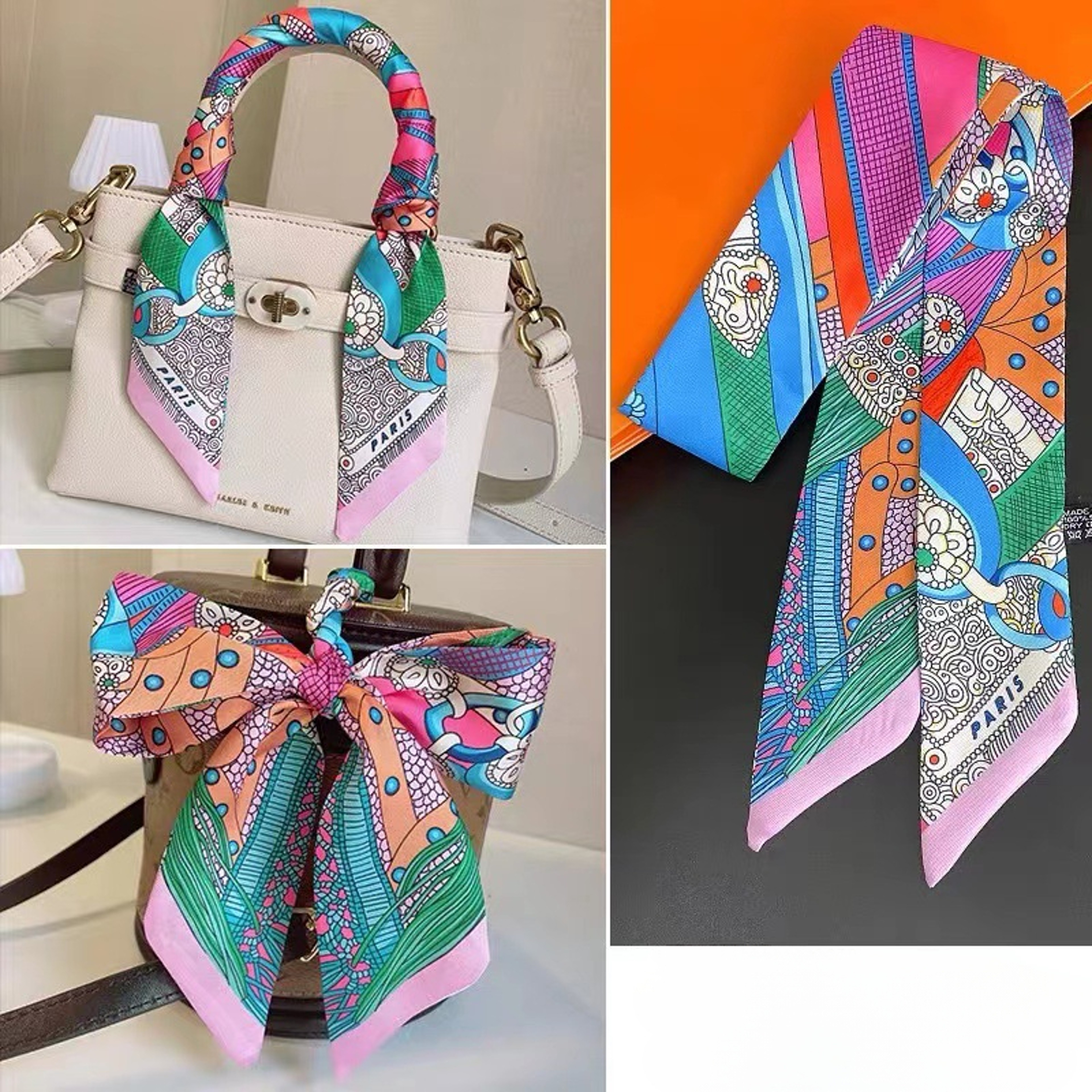 Retro Printed Thin Imitation Silk Scarf For Women Spring And Autumn Clothes Bag Decoration 0