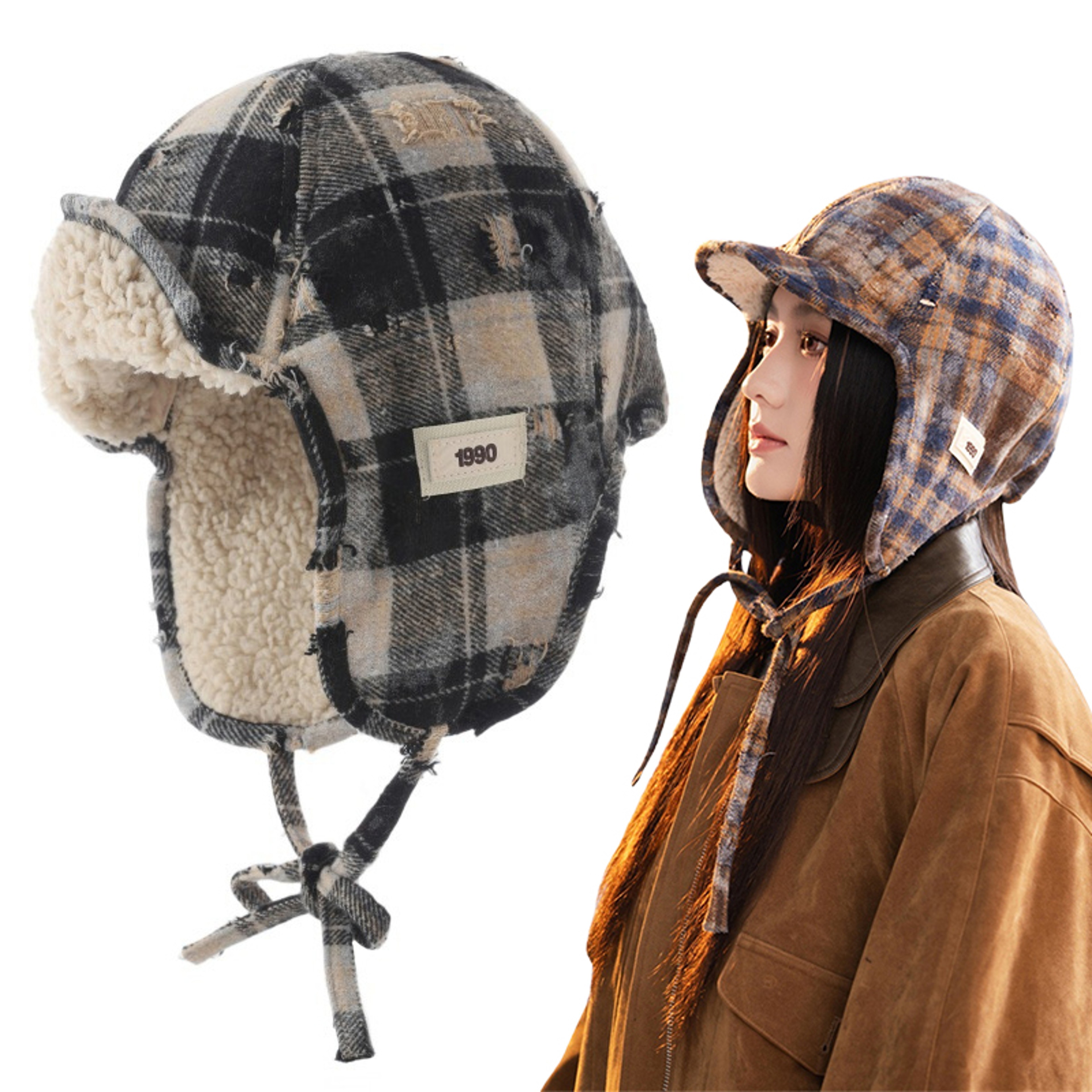 Plaid Unisex Ski Caps Thickened Warm Pilot Hat Windproof Bomber Hat – view 1