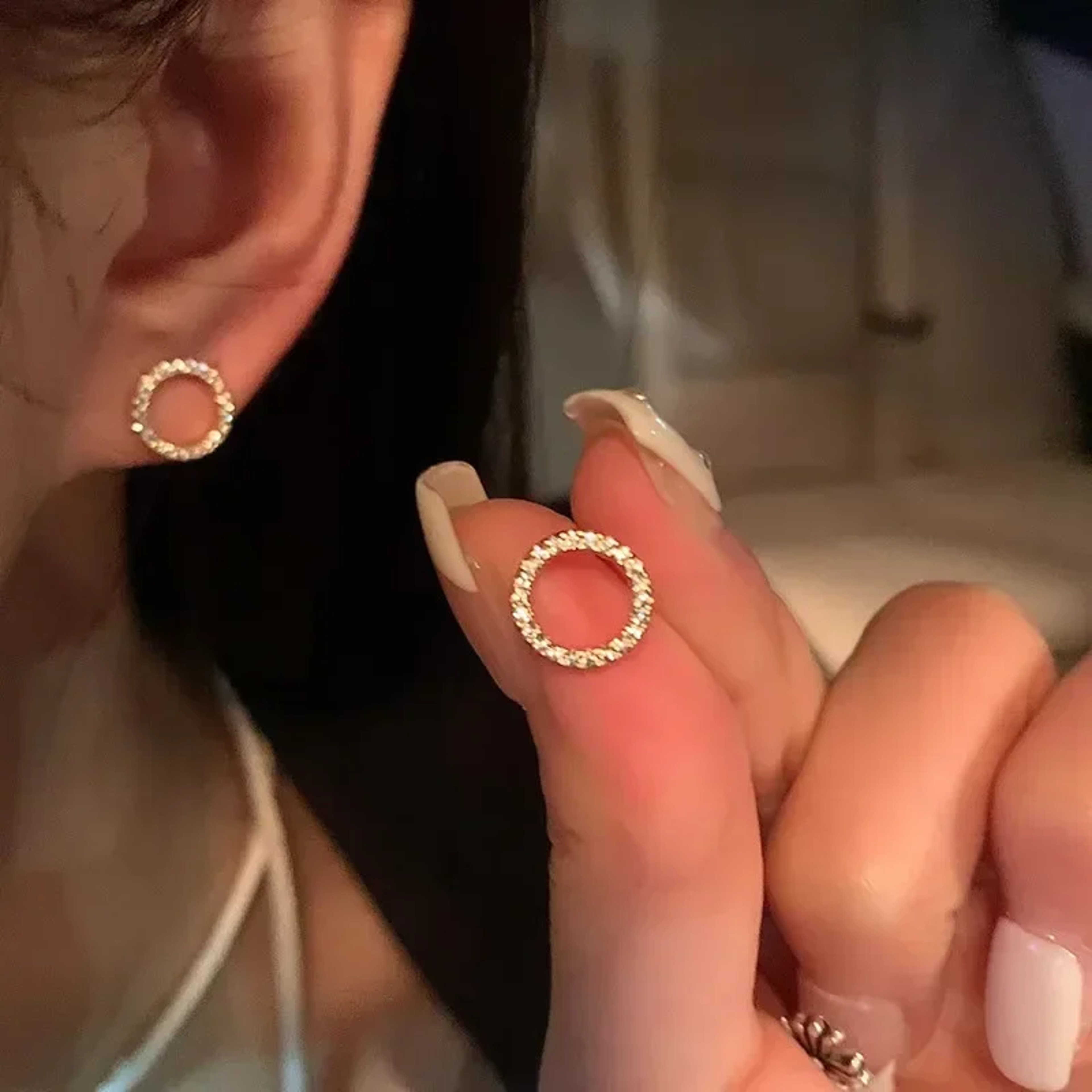 Gold Color Delicate Small Circle Stud Earrings, Crystal Jewelry, Minimalist Korean Fashion Accessories for Women – view 1