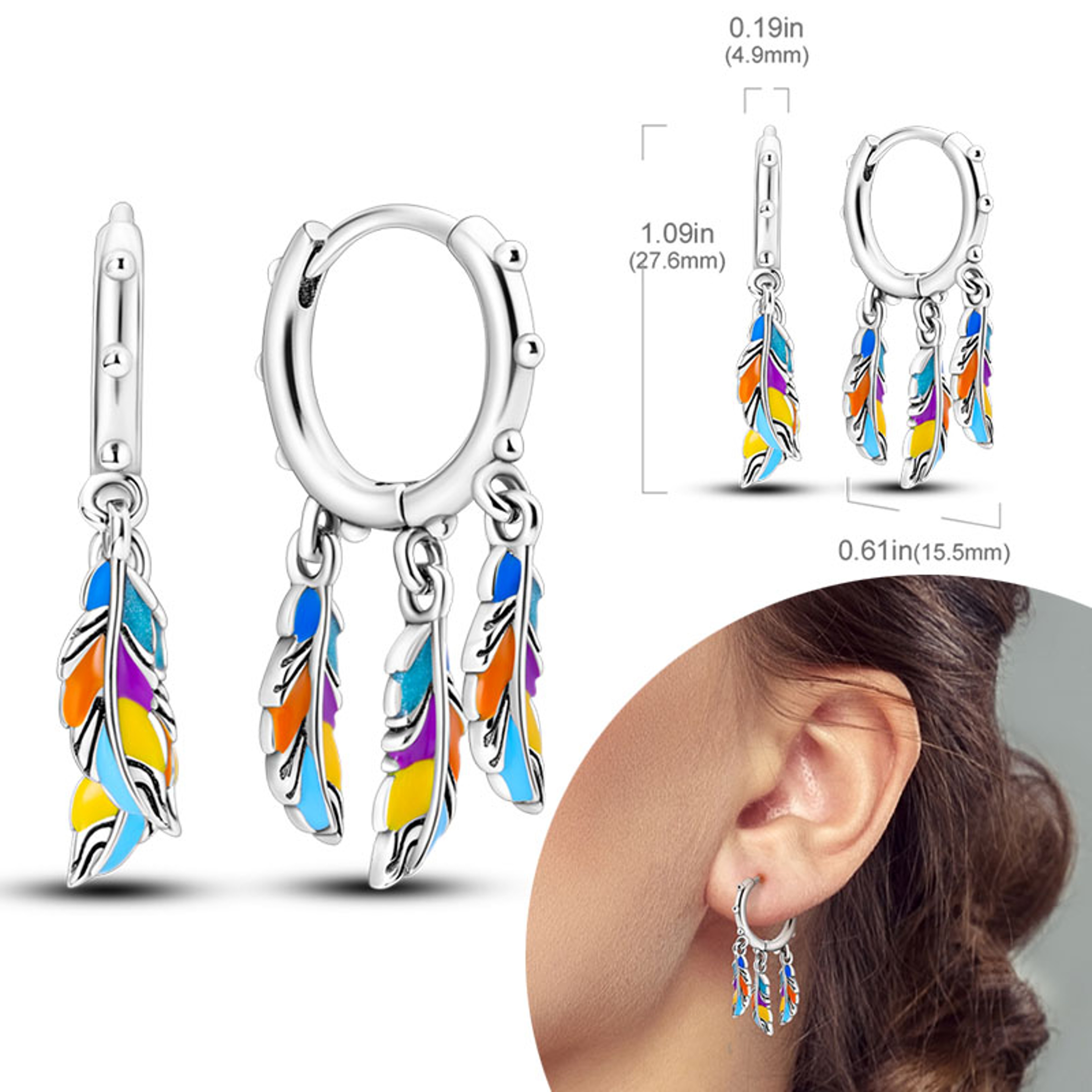 Hypoallergenic Sterling Silver Hoops Earrings with Zirconia, High Quality Jewelry for Women and Girls, Fashion Hoop – view 15