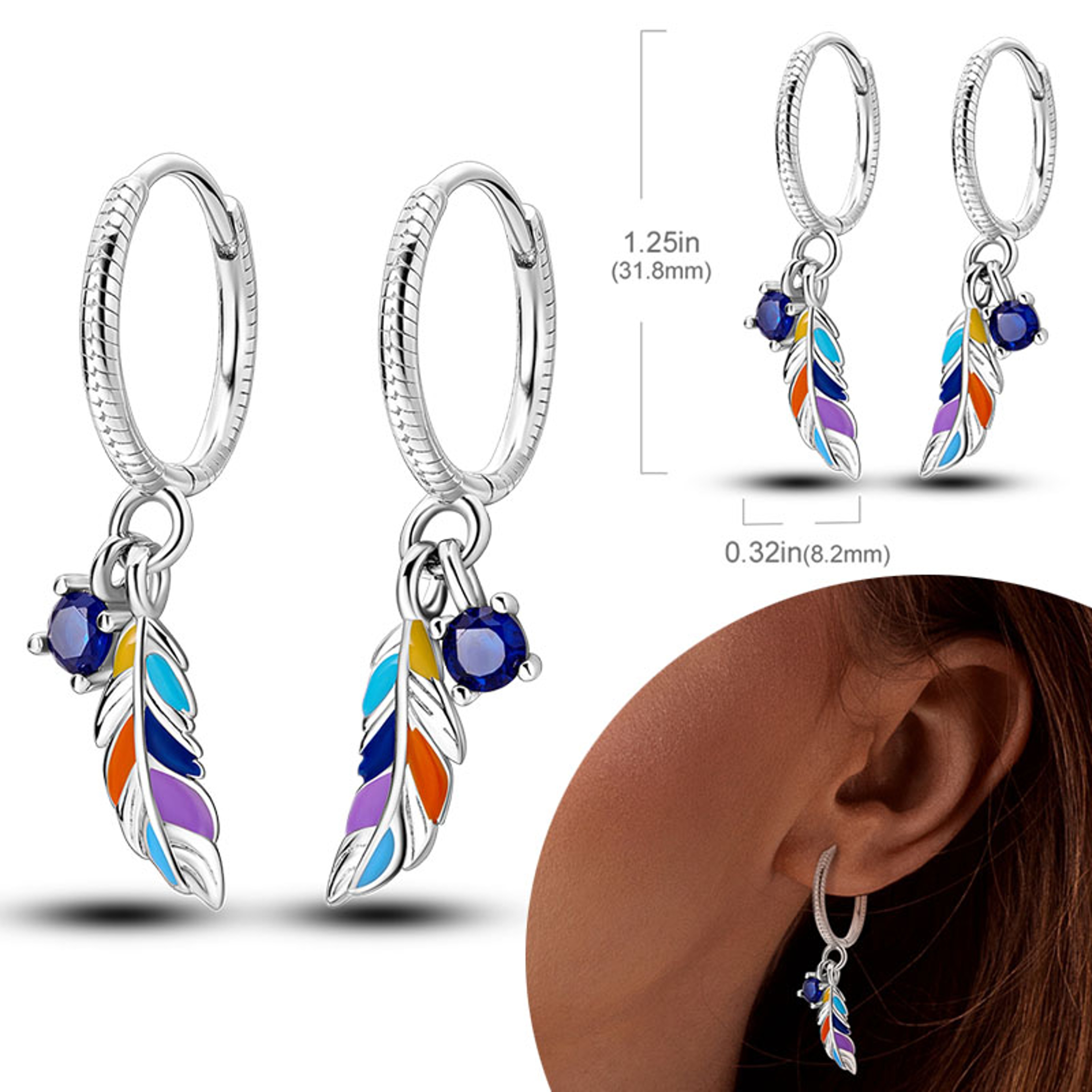 Hypoallergenic Sterling Silver Hoops Earrings with Zirconia, High Quality Jewelry for Women and Girls, Fashion Hoop – view 17