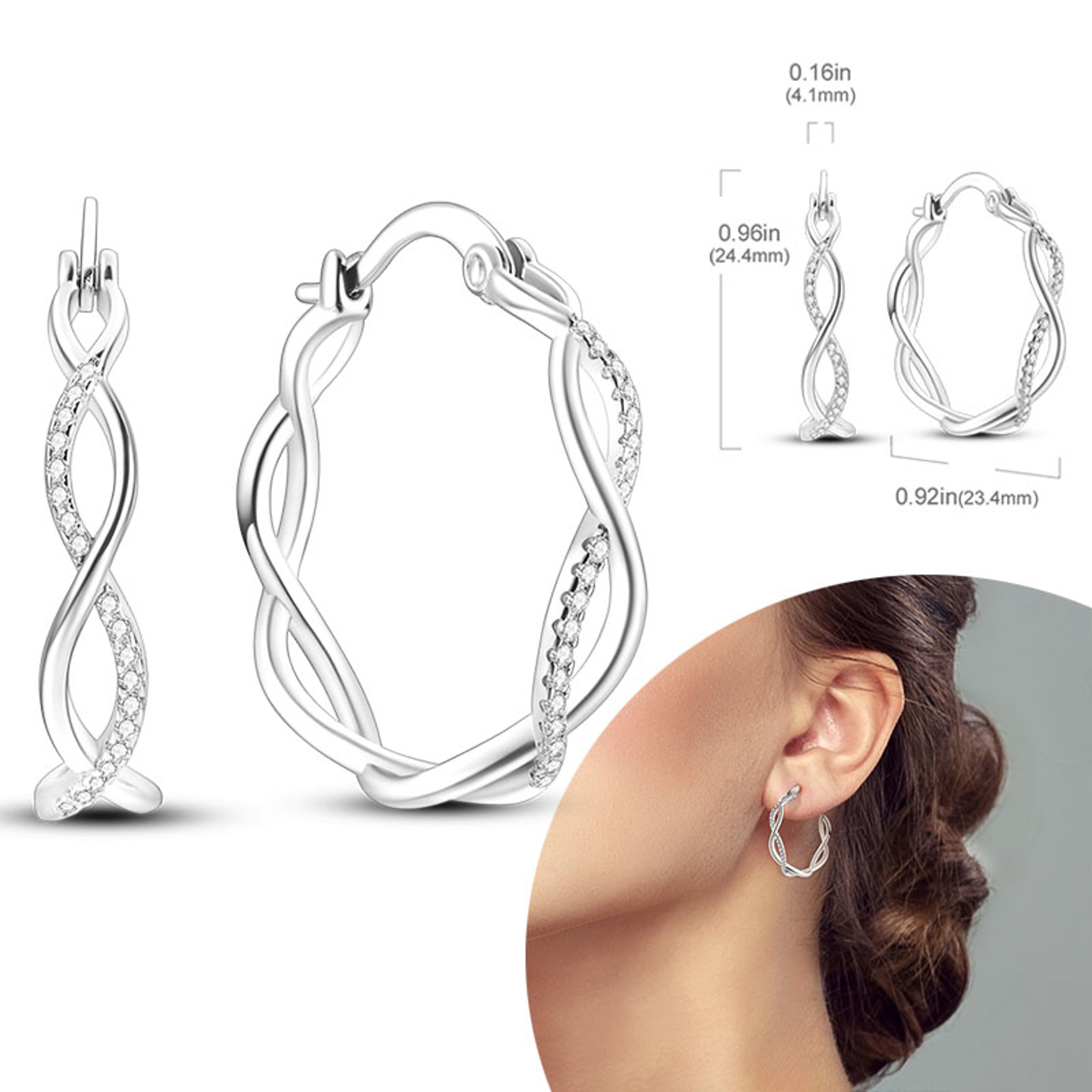 Hypoallergenic Sterling Silver Hoops Earrings with Zirconia, High Quality Jewelry for Women and Girls, Fashion Hoop – view 18