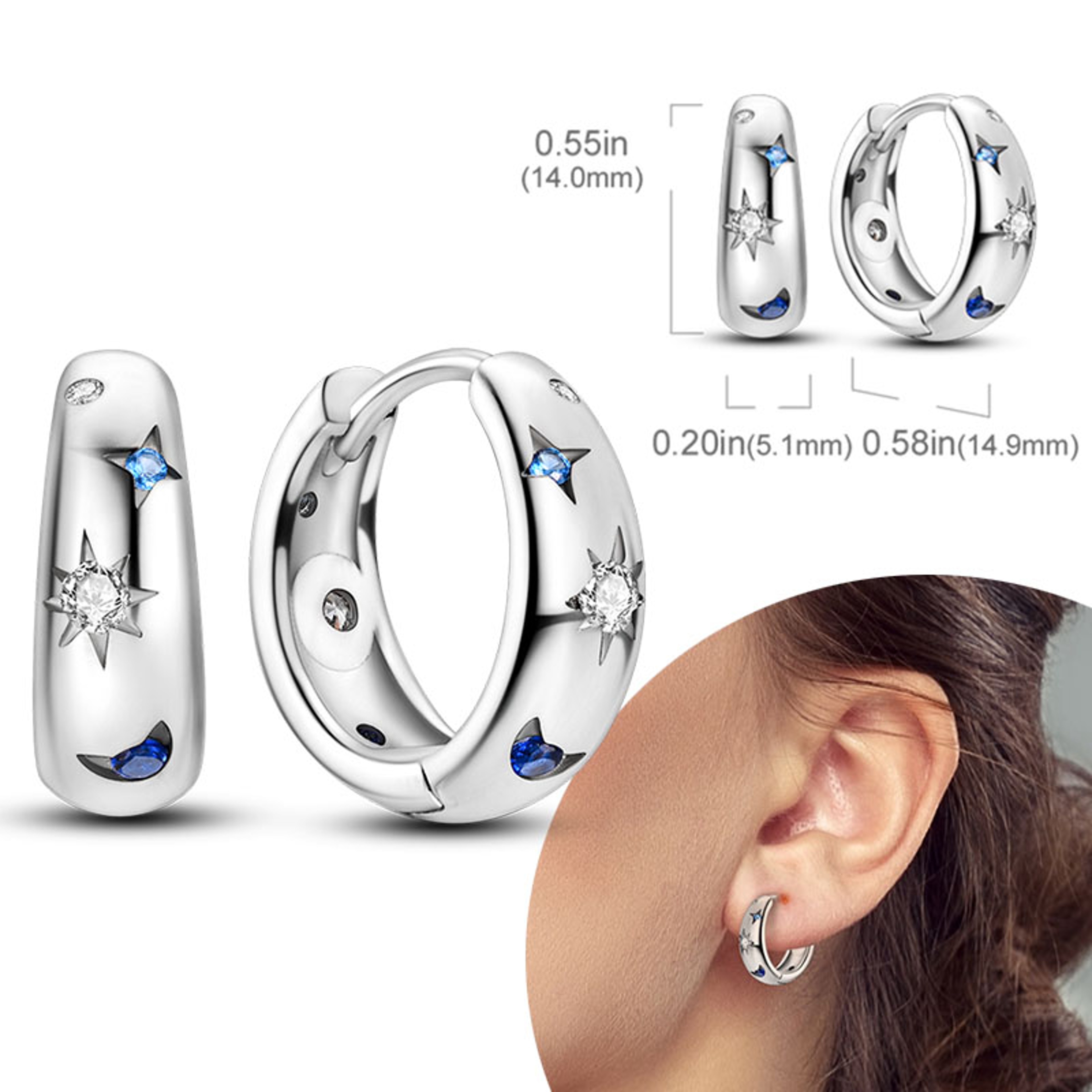 Hypoallergenic Sterling Silver Hoops Earrings with Zirconia, High Quality Jewelry for Women and Girls, Fashion Hoop – view 23