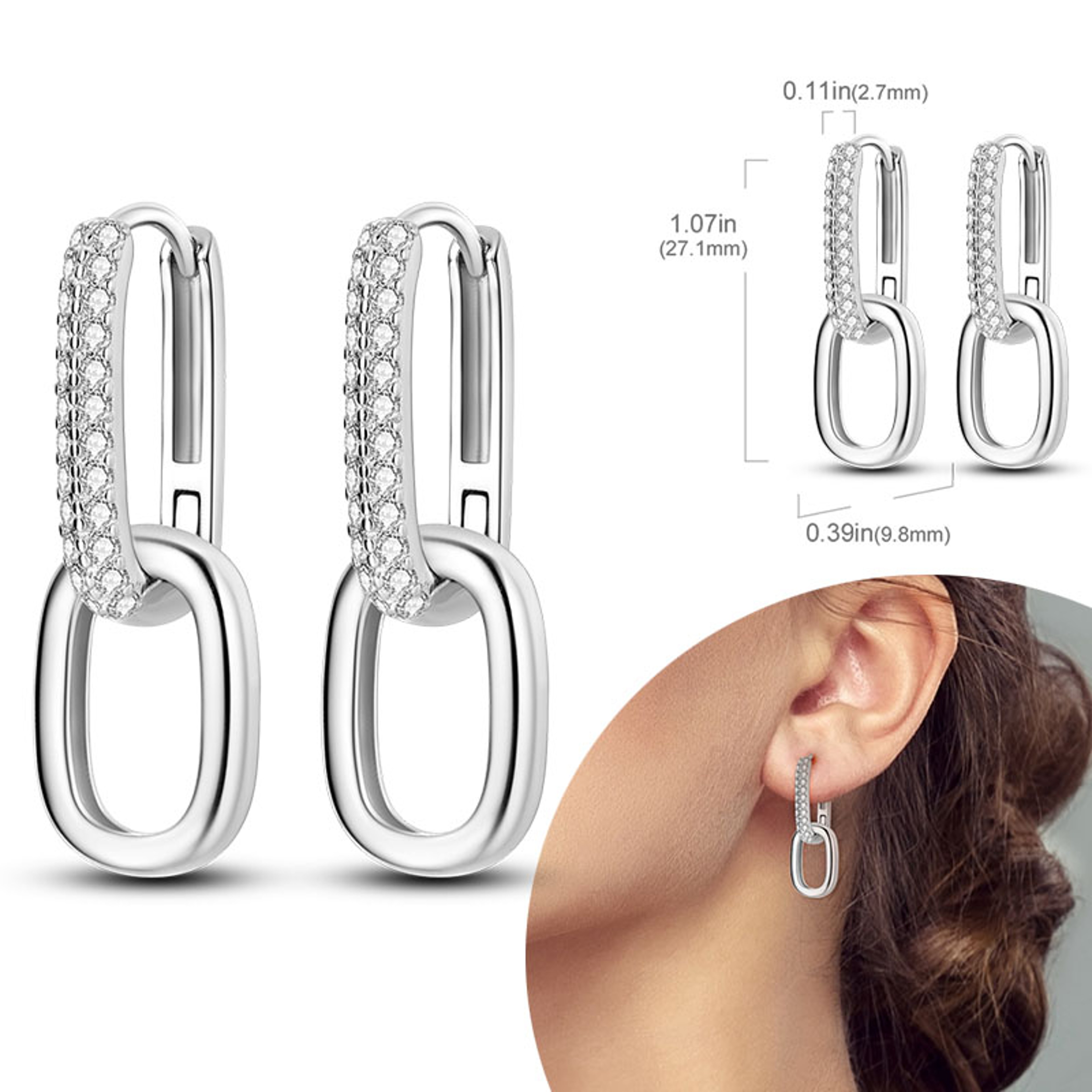 Hypoallergenic Sterling Silver Hoops Earrings with Zirconia, High Quality Jewelry for Women and Girls, Fashion Hoop – view 27