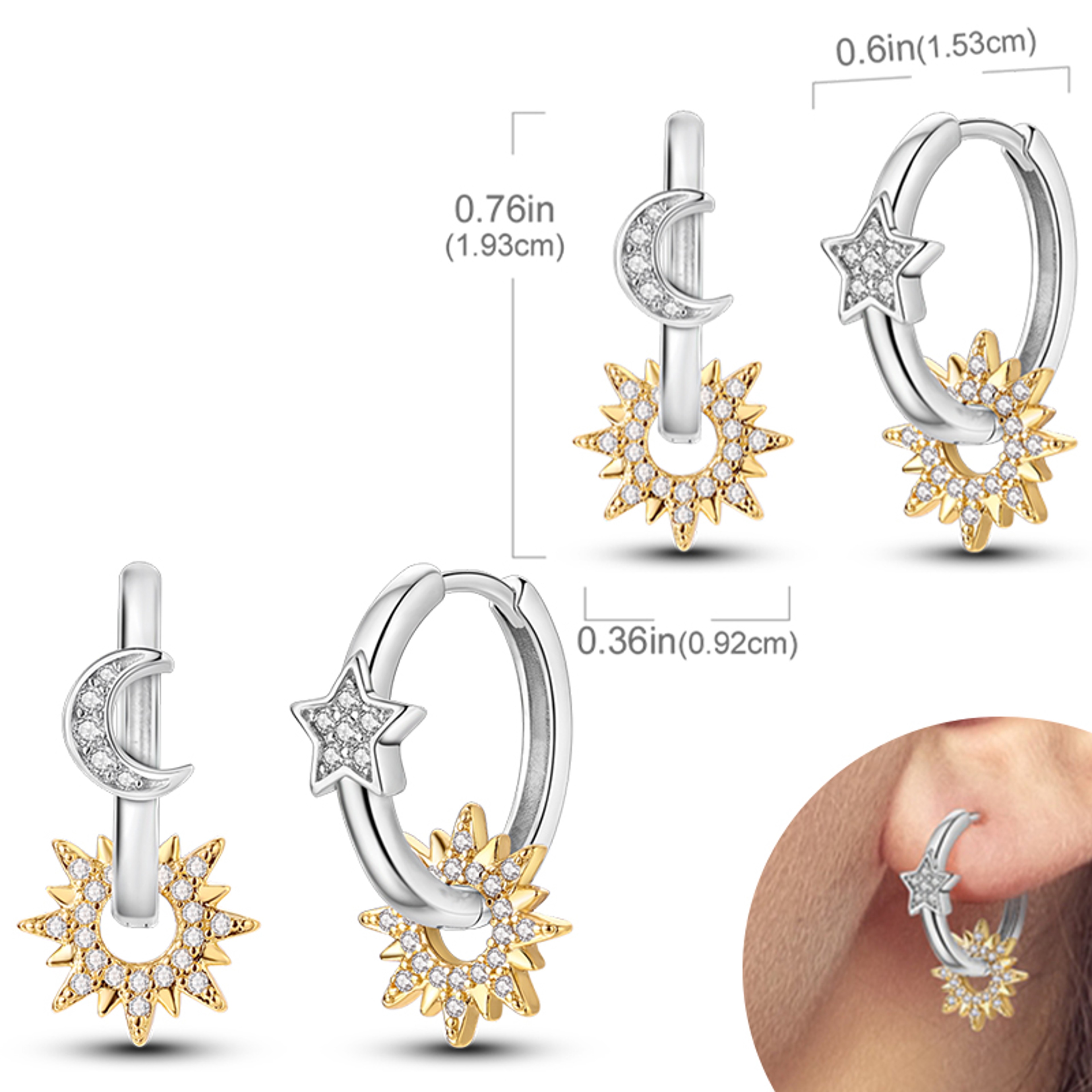 Hypoallergenic Sterling Silver Hoops Earrings with Zirconia, High Quality Jewelry for Women and Girls, Fashion Hoop – view 49