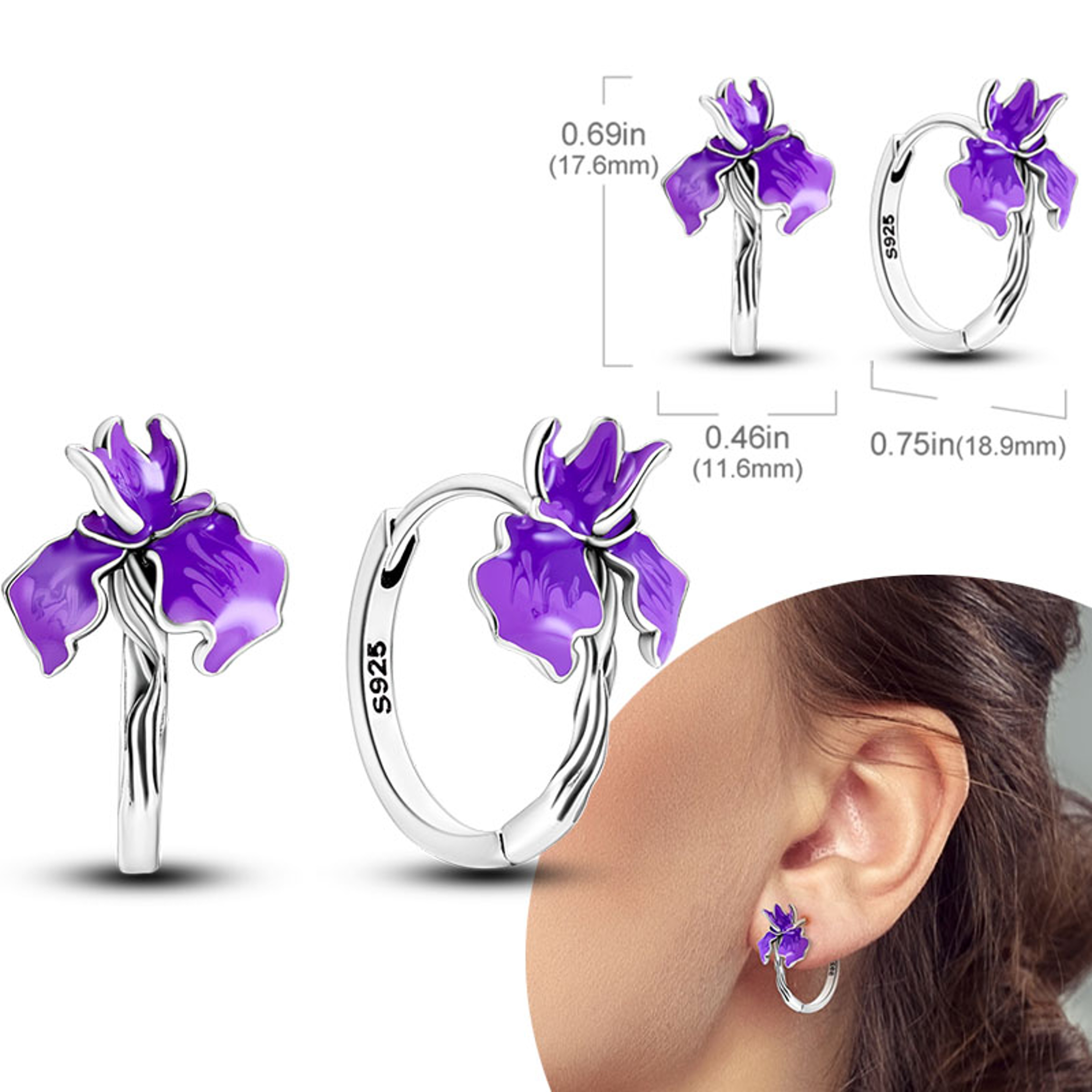 Hypoallergenic Sterling Silver Hoops Earrings with Zirconia, High Quality Jewelry for Women and Girls, Fashion Hoop – view 51