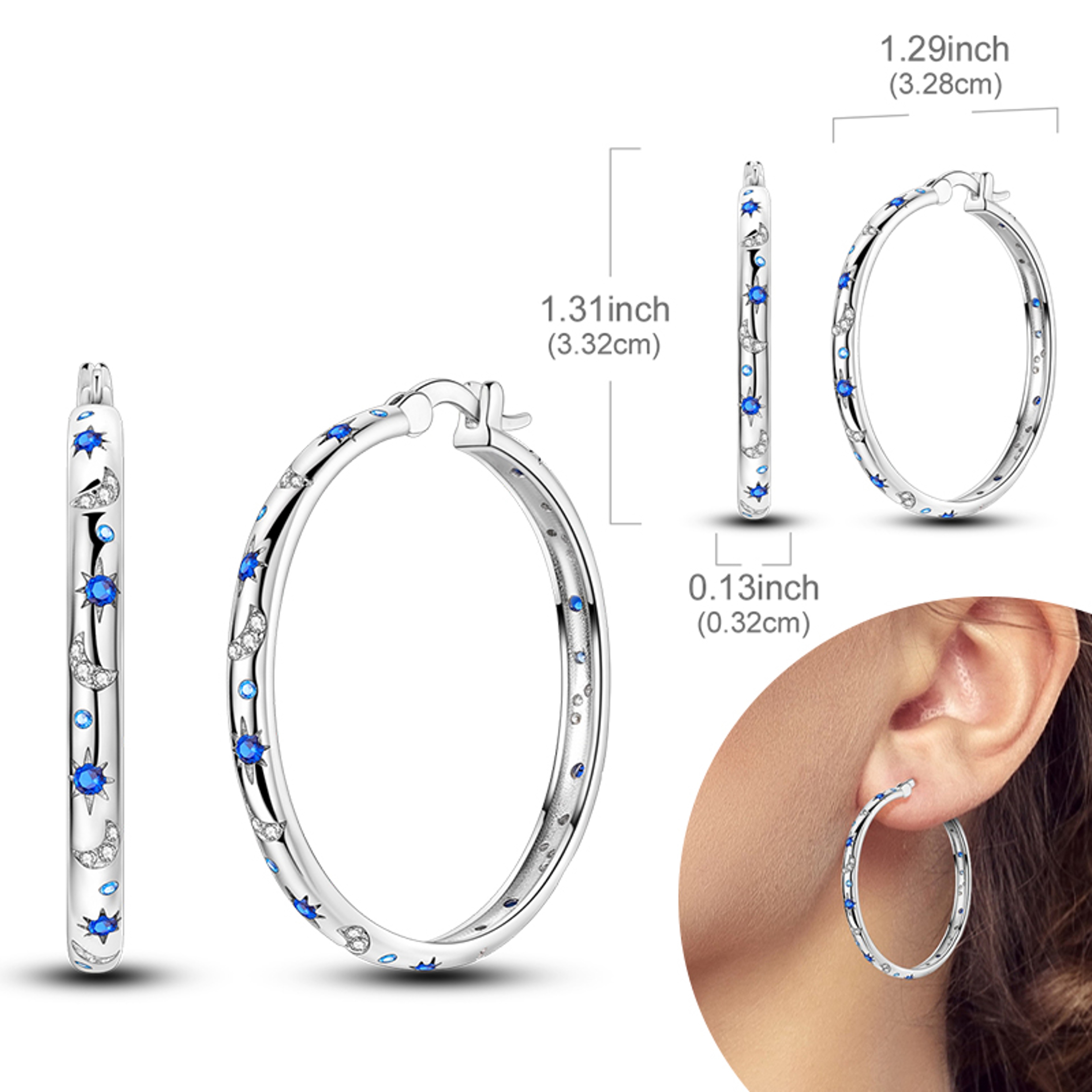 Hypoallergenic Sterling Silver Hoops Earrings with Zirconia, High Quality Jewelry for Women and Girls, Fashion Hoop – view 52