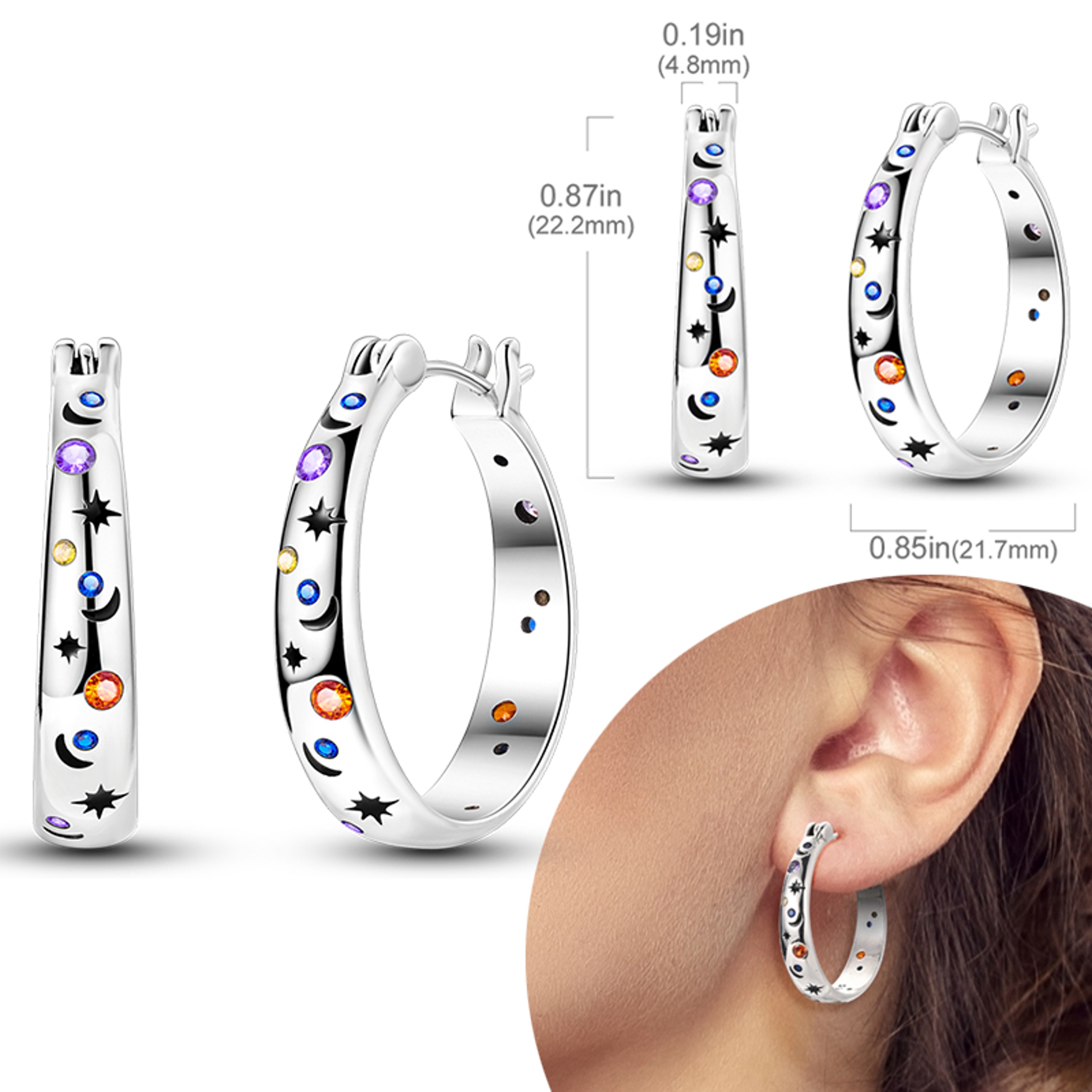 Hypoallergenic Sterling Silver Hoops Earrings with Zirconia, High Quality Jewelry for Women and Girls, Fashion Hoop – view 55