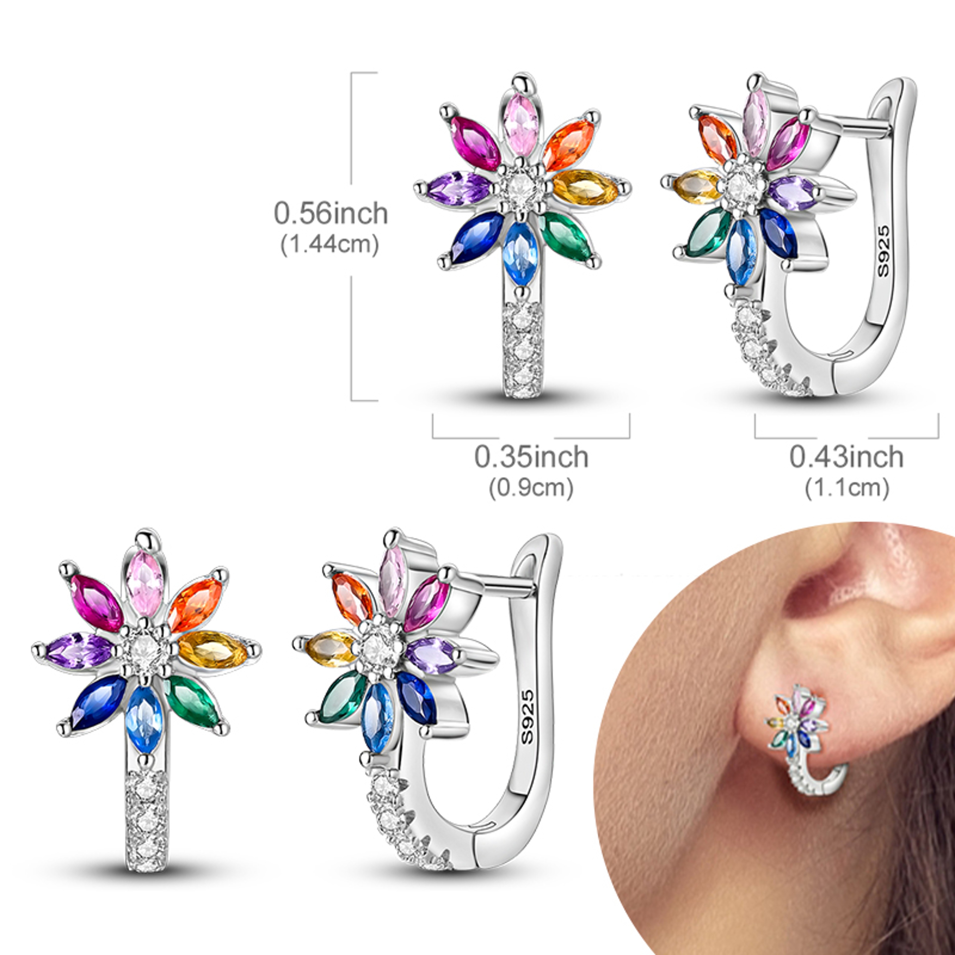 Hypoallergenic Sterling Silver Hoops Earrings with Zirconia, High Quality Jewelry for Women and Girls, Fashion Hoop – view 57