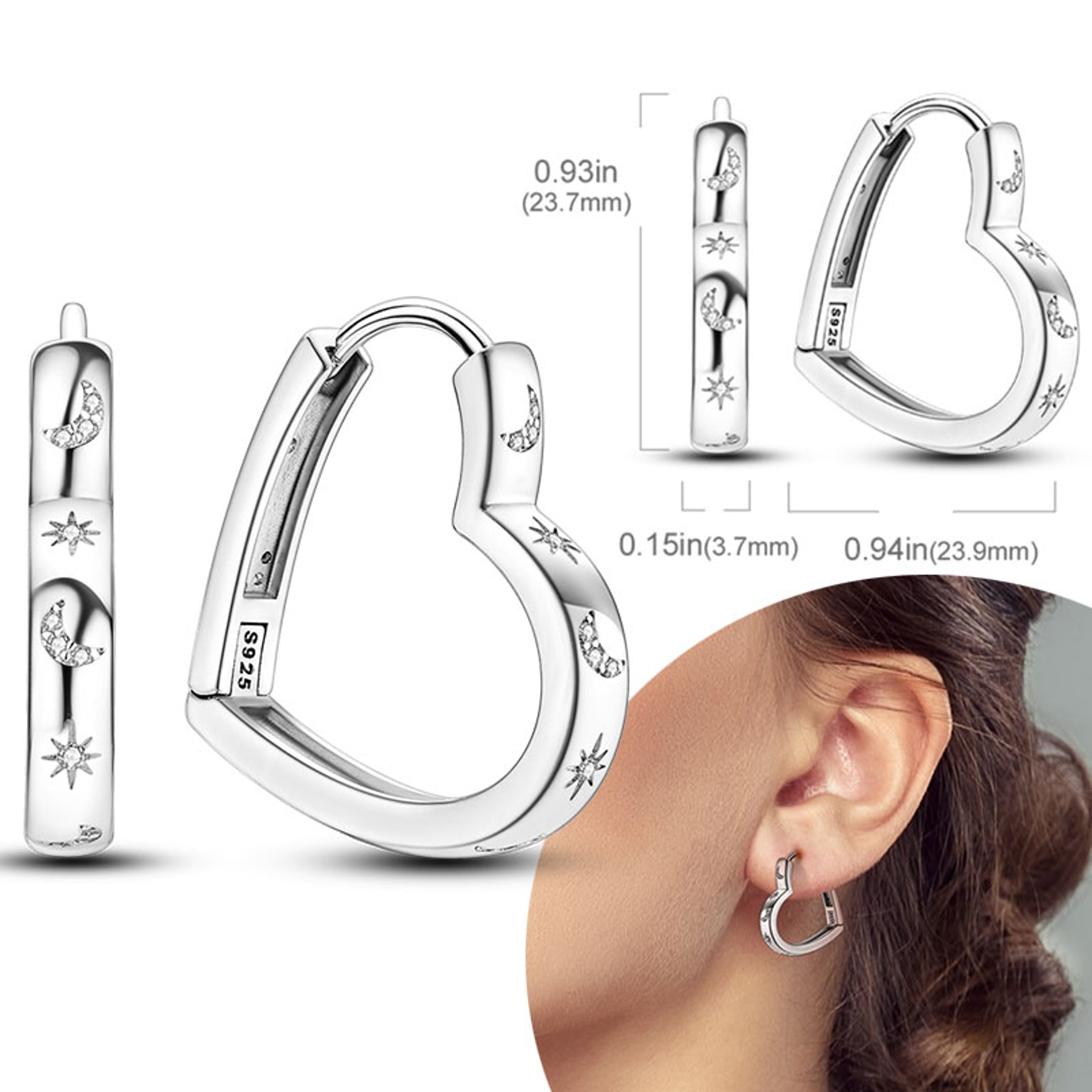 Hypoallergenic Sterling Silver Hoops Earrings with Zirconia, High Quality Jewelry for Women and Girls, Fashion Hoop – view 59