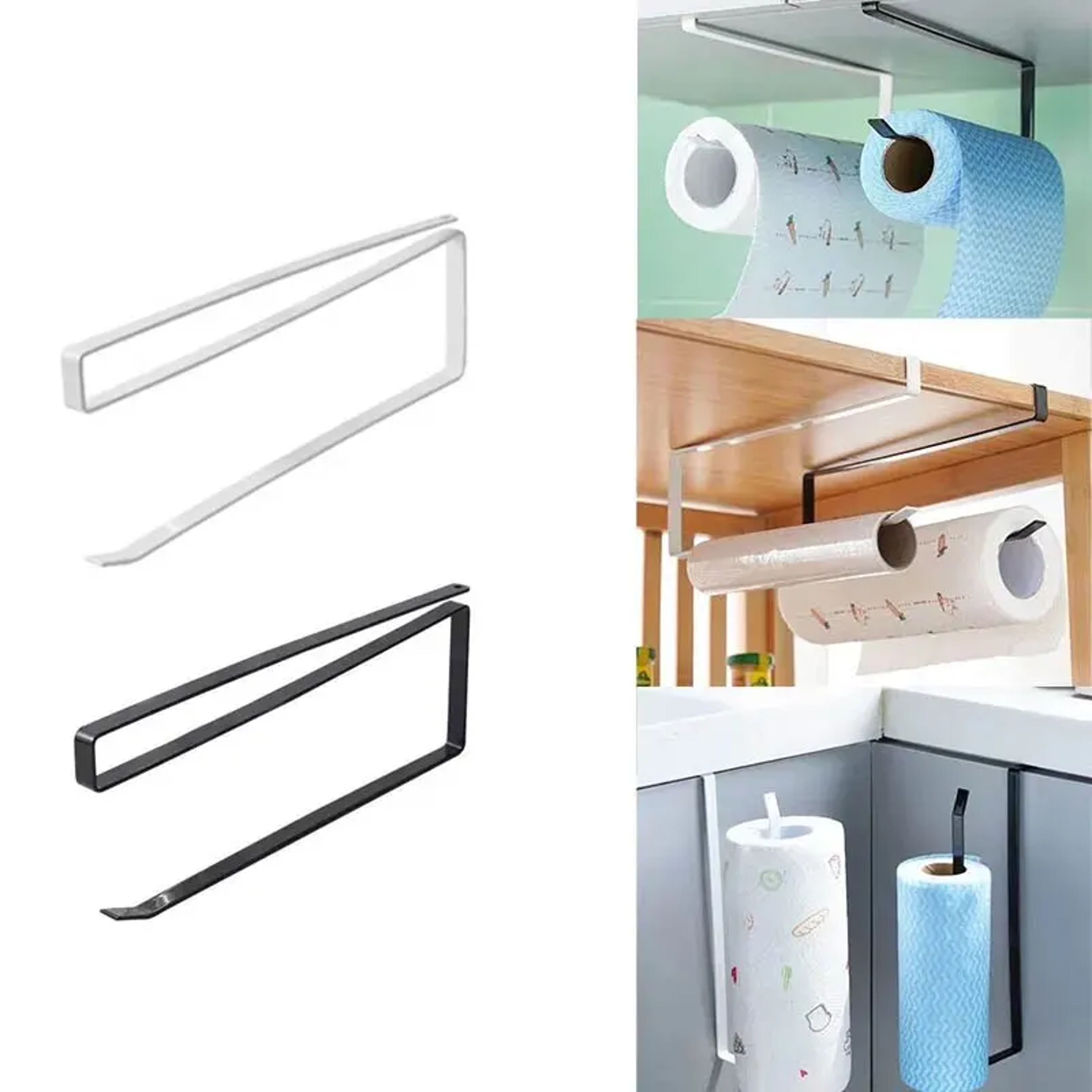 Towel Rack Paper Roll Holder Cling Film Storage Rack No Punching Hanging Shelf Kitchen Bathroom Tissue Accessories – view 1