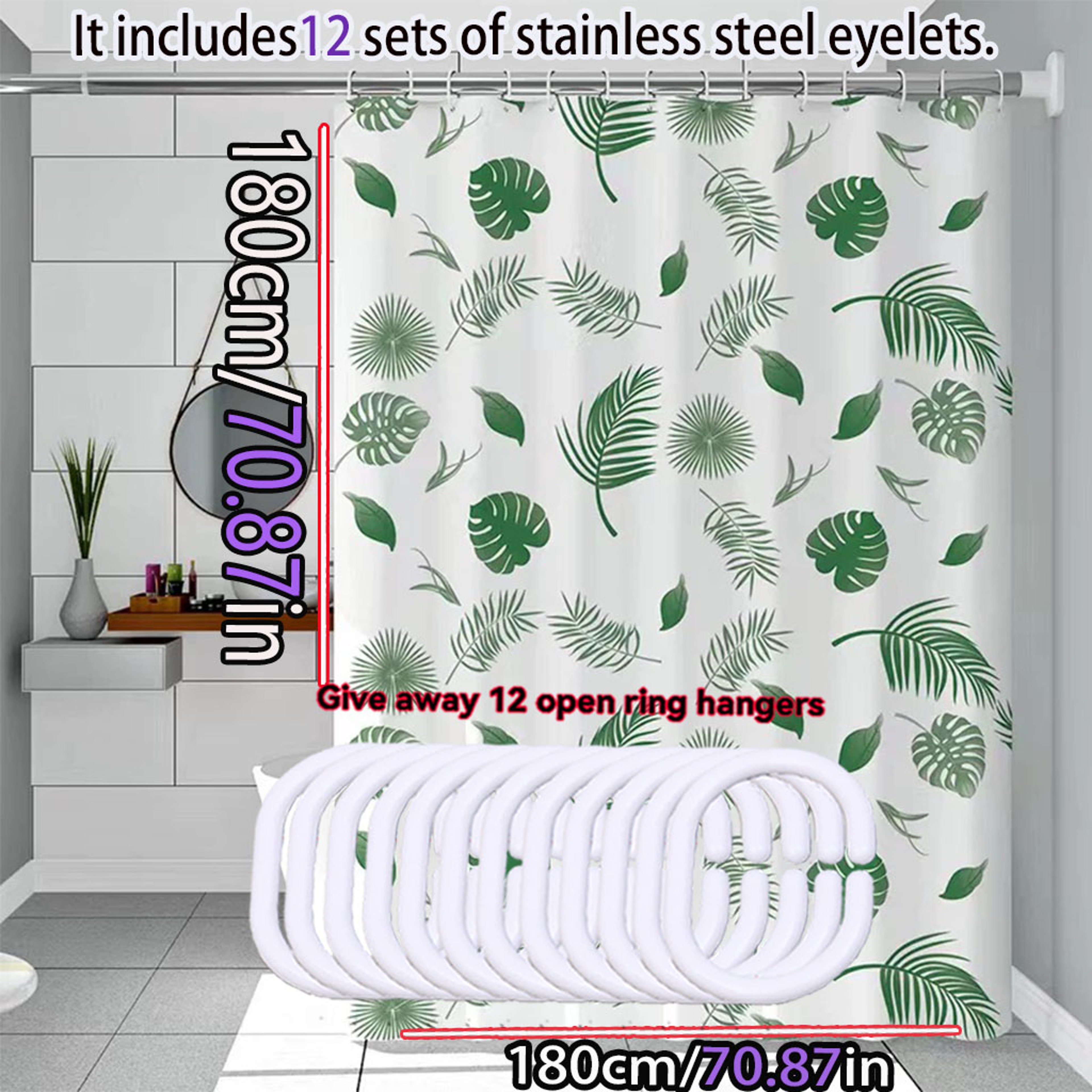 Light Opaque Simple Wind Green Leaves Shower Curtain Quick Dry Scrubable Bath Shielding Partition 4