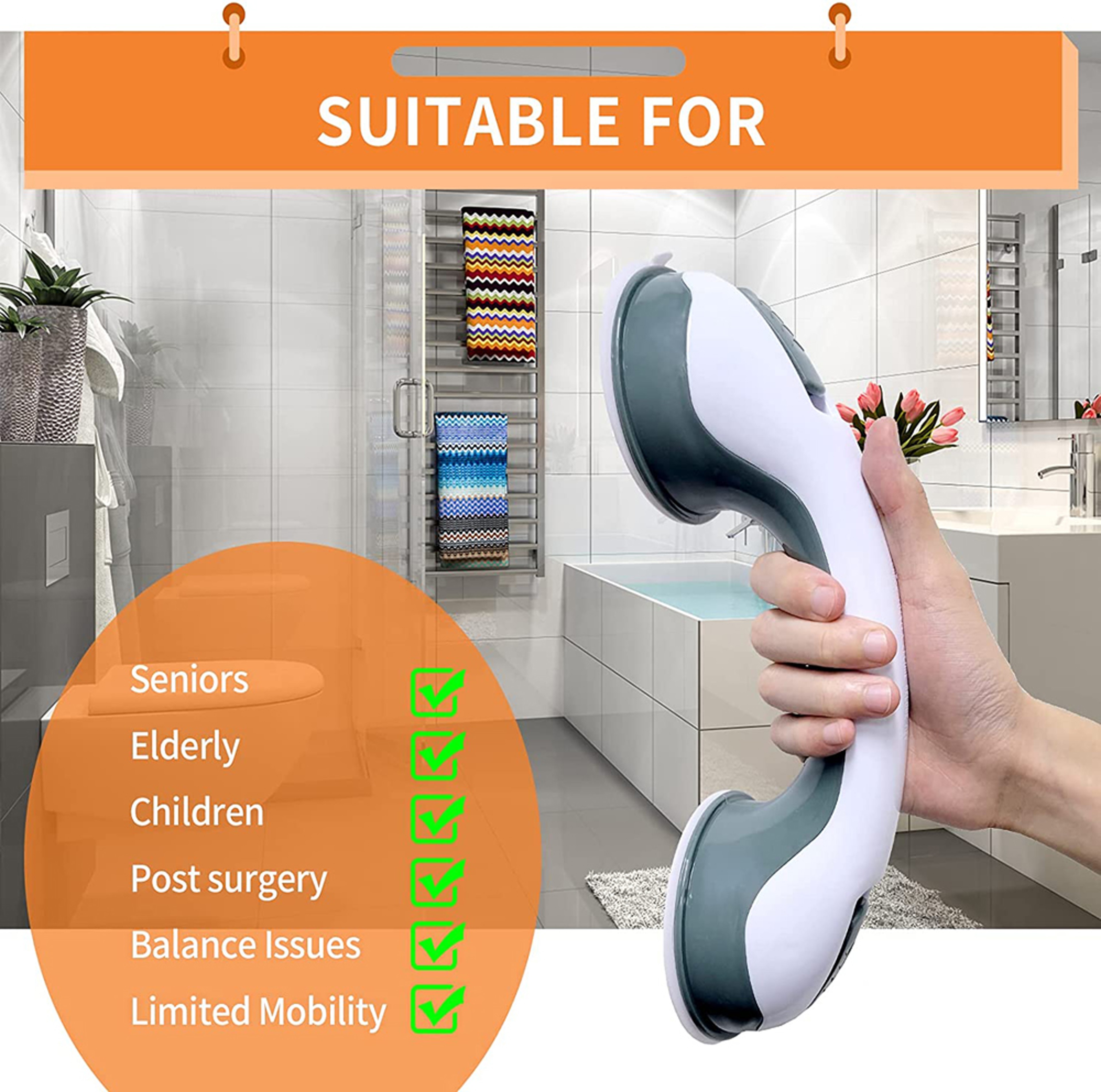 Ultra Grip Shower Handle Grab Bars with Dual Locking Suction Cups, Anti Slip Bathroom Support for Toilet – view 4