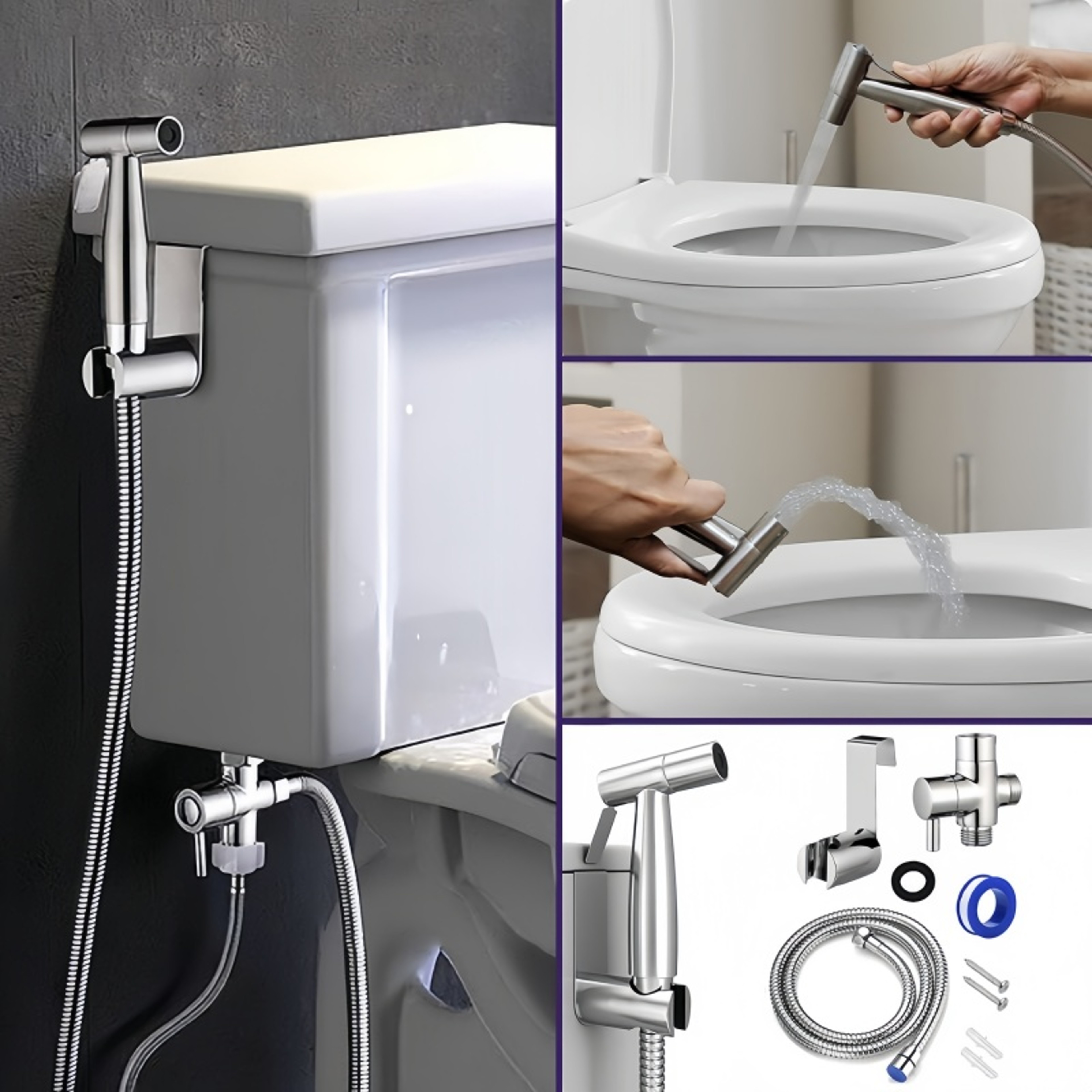 Stainless Steel Handheld Bidet Toilet Sprayer Kit Shattaf Jet For Personal Hygiene 0