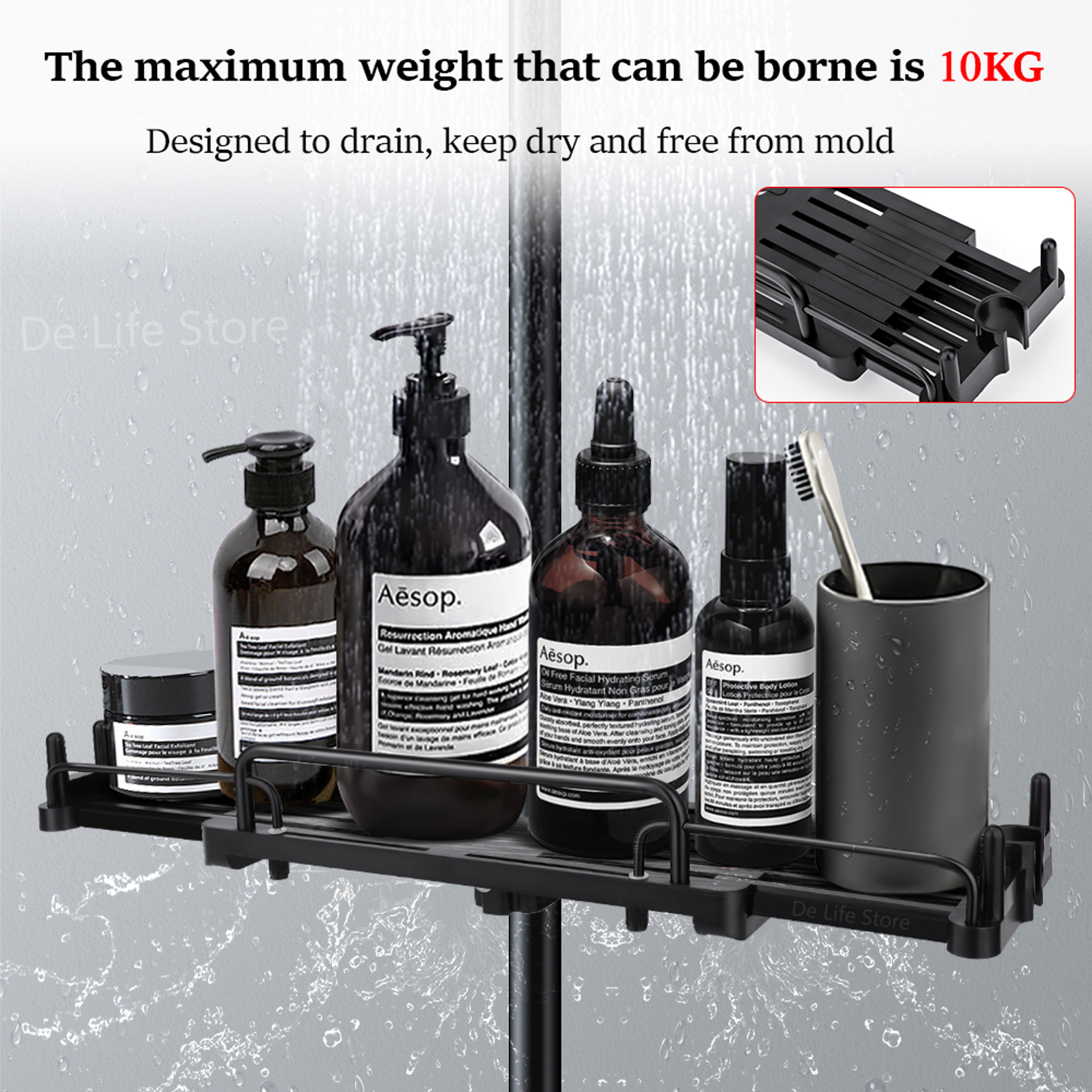 Bathroom Shelf Extendable Shower Storage Holder Shampoo Tray Without Drilling 2