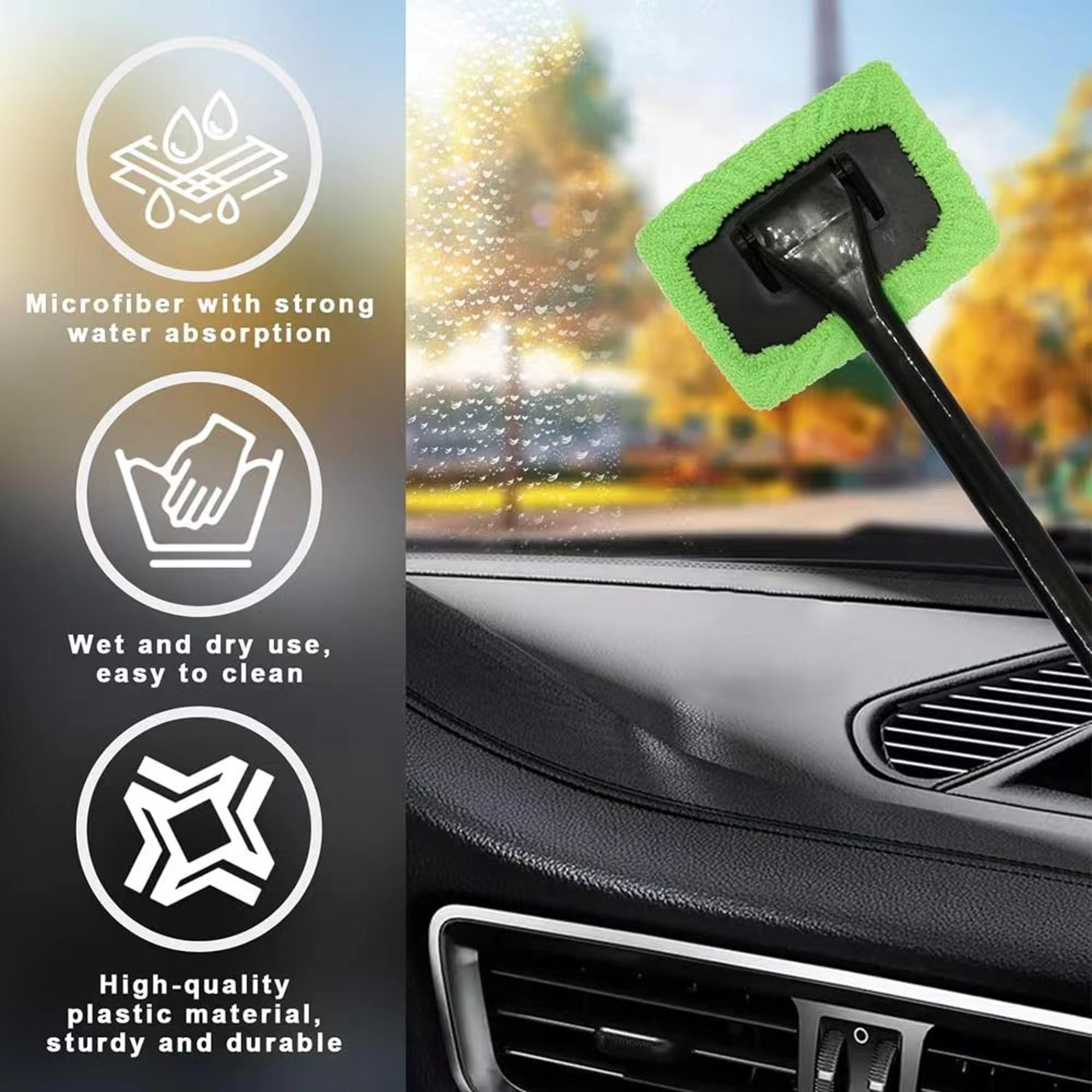 Windshield Cleaning Tool Car Window Cleaner Brush Kit Auto Glass Wiper With Long Handle For Inside