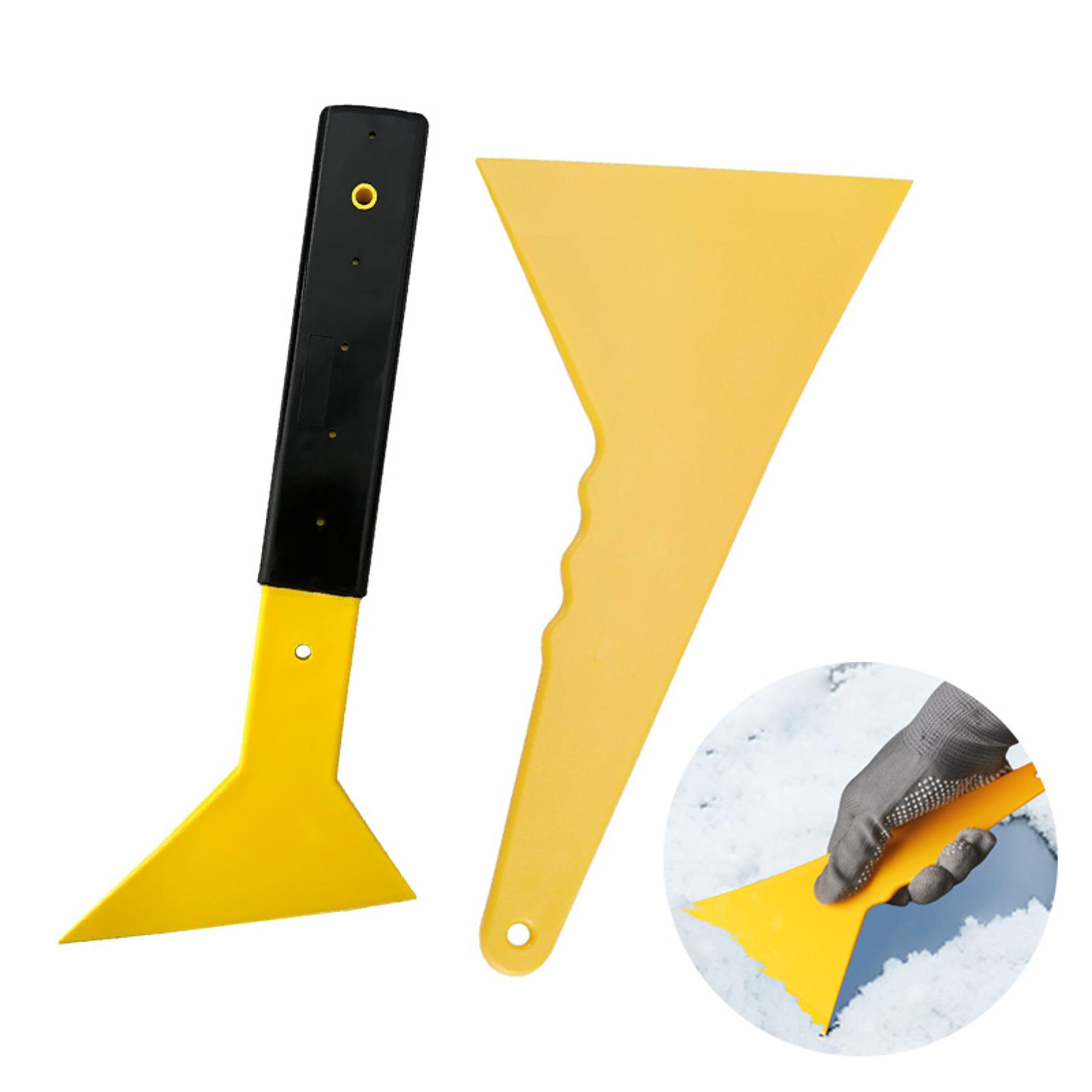 Snow Frost Ice Removal Shovel Scraper for Car Windshield Triangle Window Tinting Squeegee with Non-Slip Long Handle – view 1