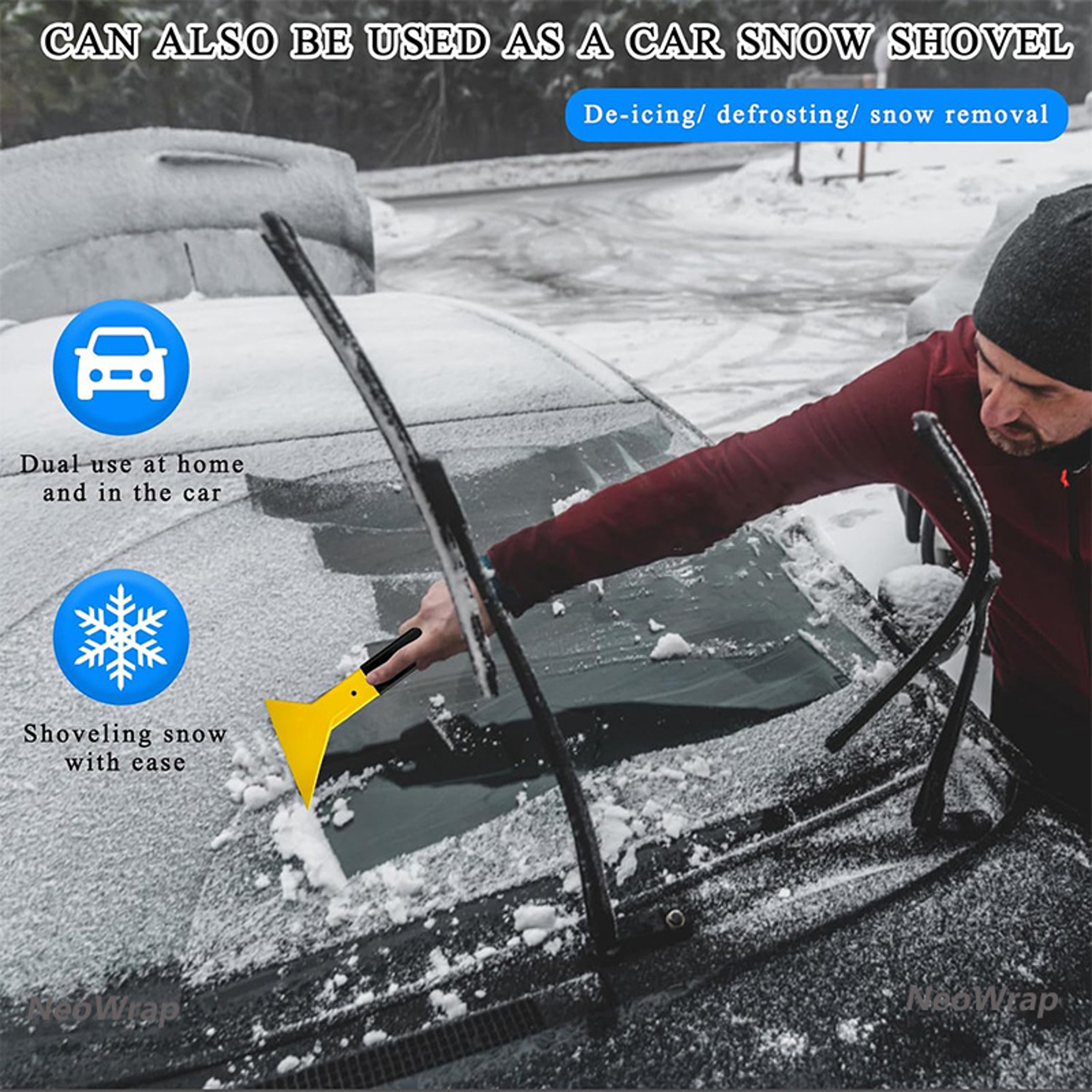 Snow Frost Ice Removal Shovel Scraper for Car Windshield Triangle Window Tinting Squeegee with Non-Slip Long Handle – view 6