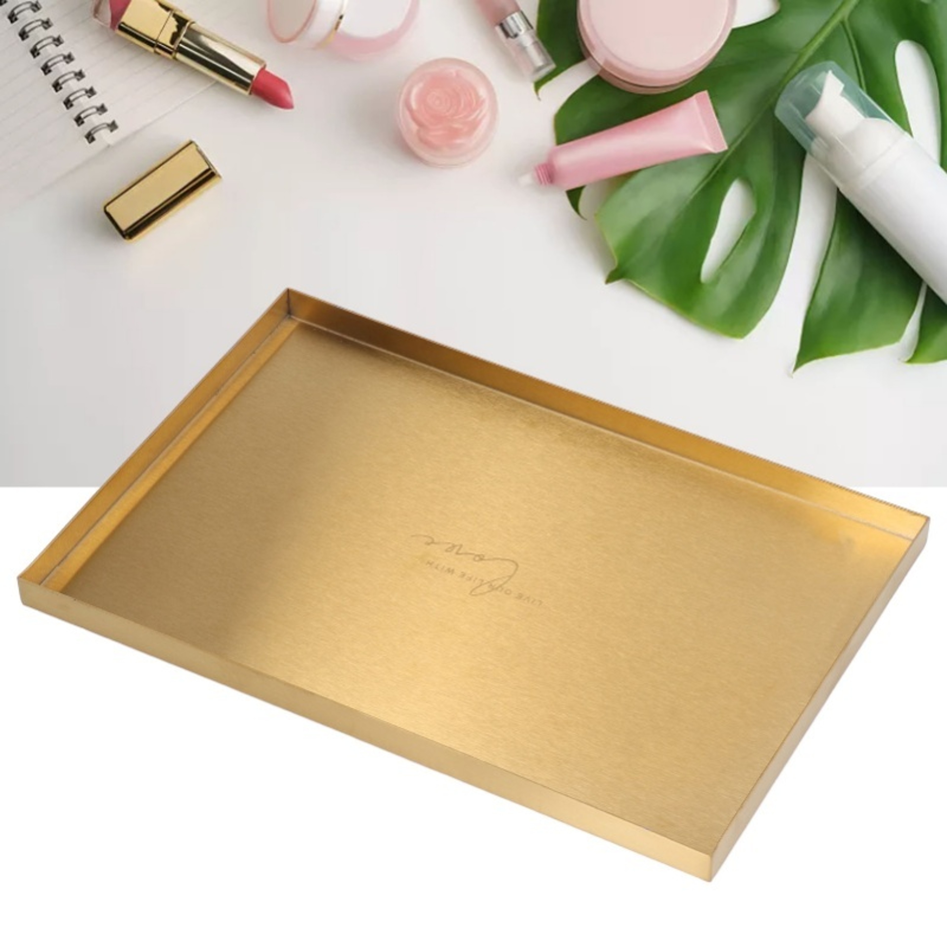 Gold Plate Modern Metal Rectangle Storage Tray for Cosmetic and Jewelry Display Stainless Steel Tray – view 1