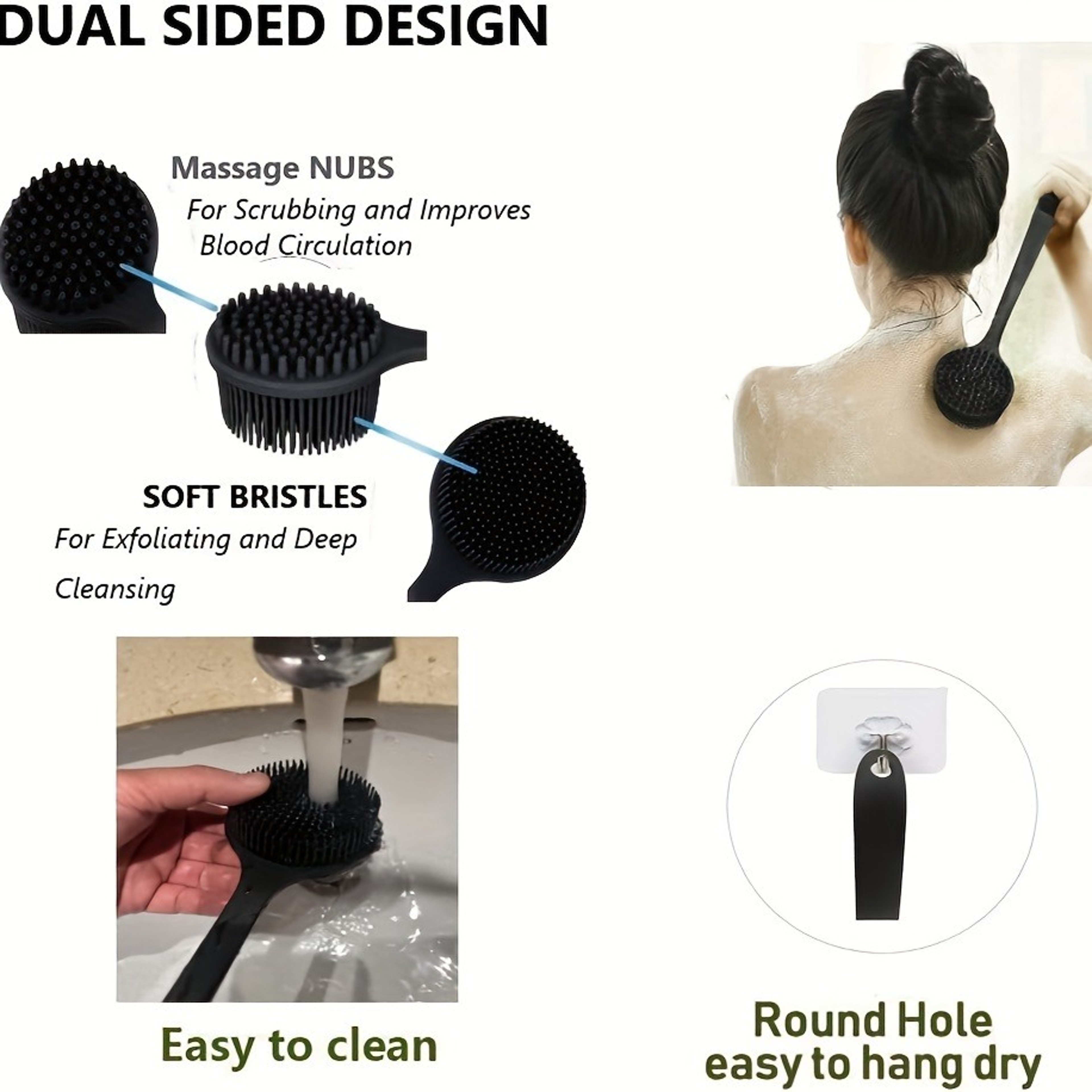 Soft Skin Massager For Men And Women Long Handle Back Scrubber Brush For Bath Spa 3