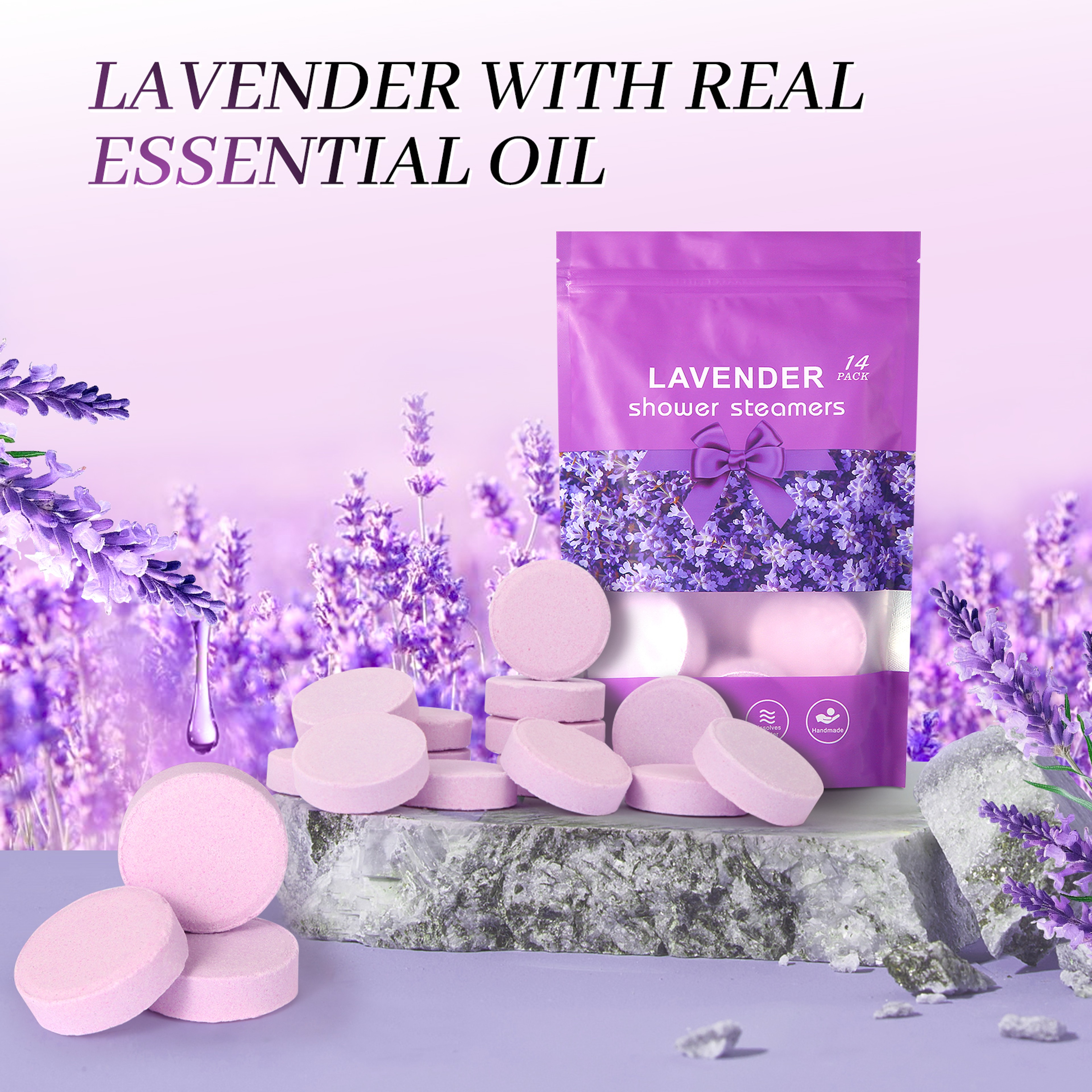 Natural Lavender Shower Bomb Essential Oil Moisturizing Bath Salt Tablets Stress Relieving for Men and Women – view 2